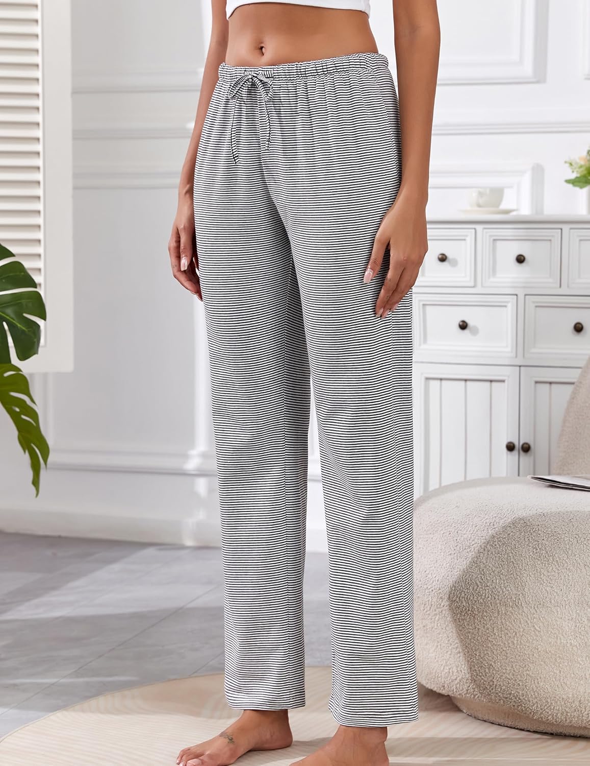 Women's Striped Pajama Pants Cotton Lounge Pants Low Rise And Drawstring Pj Bottoms - Image 3