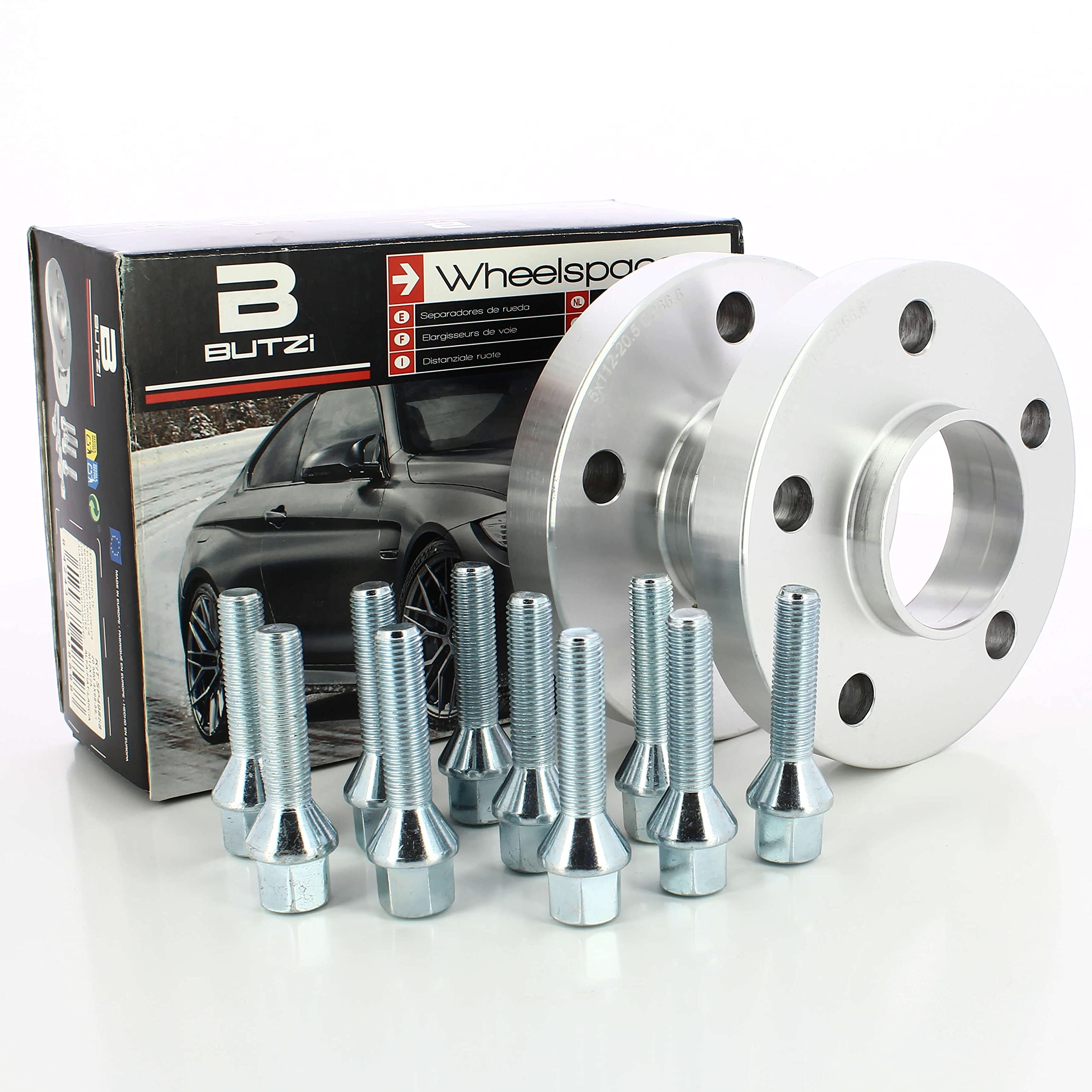 S SUMEX Separadores de Rueda Kit de 2 Piezas de Grosor 20mm Anclaje 5x112 Buje 66,6 Tornillos Conicos Metrica 14x1,50