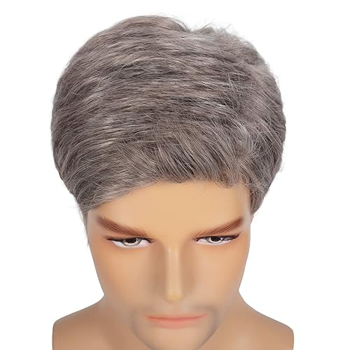 Miniatura 5 de Swiking Pelucas de cabello sintético sintético natural liso para hombre, peluca completa diaria (mezcla de rubio gris)