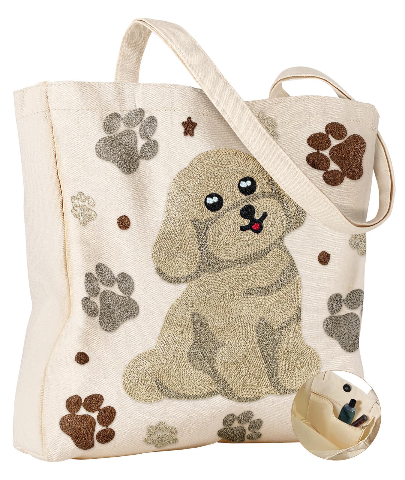 Miss Adola Embroidery Canvas Tote Bag with Pocket &amp; Buckle