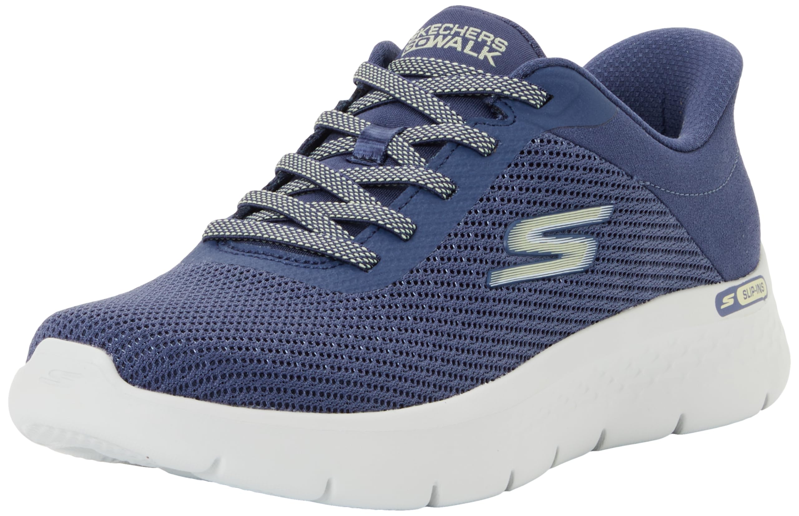 Skechers Women's Go Walk Flex Carla Slip-in Trainers, Blue Textile/Green Trim, 7.5 UK