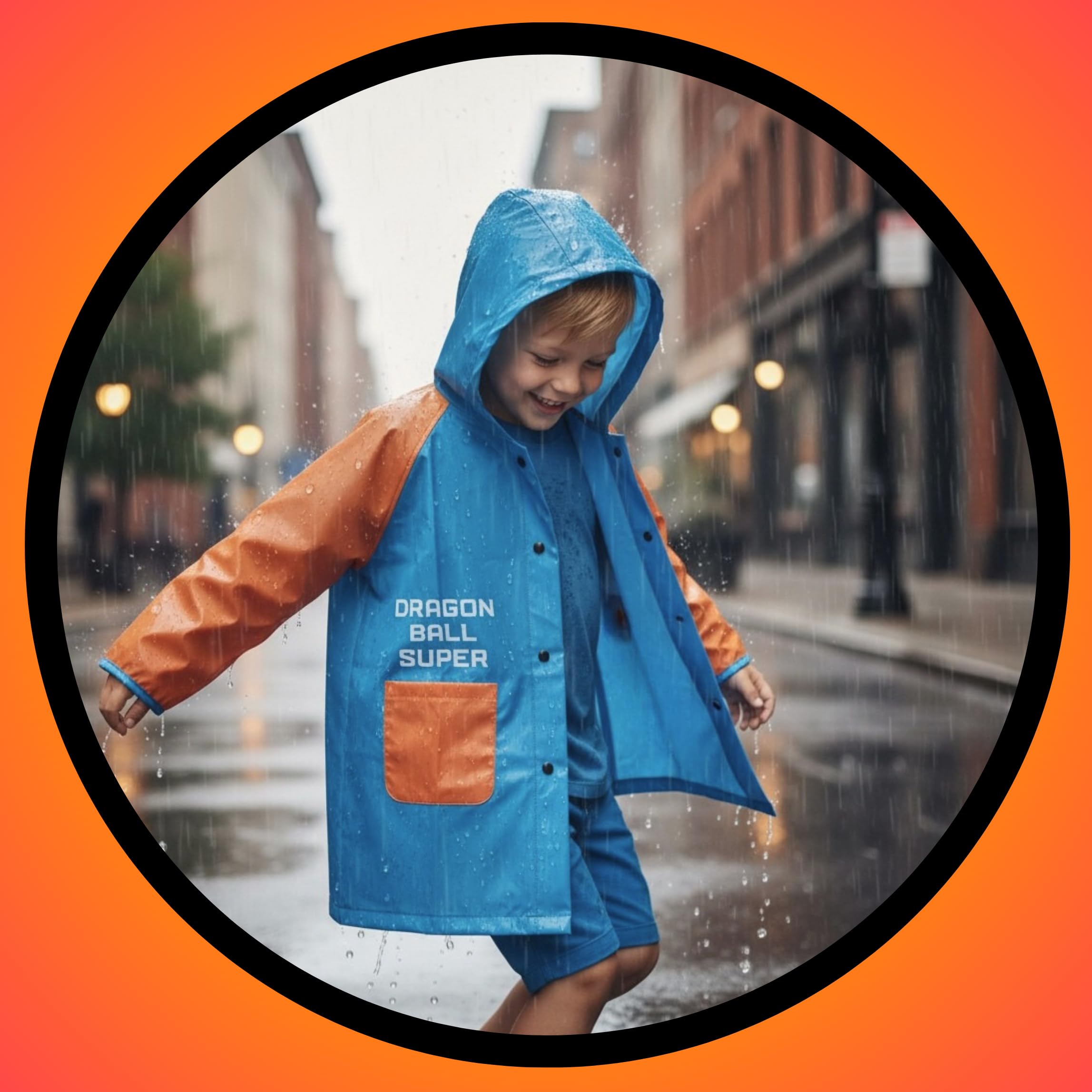 Dragon Ball Z Chubasquero Impermeable para Niños, Lluvia Chaqueta Impermeable con Capucha para Niños, Tallas 4 a 8 Años
