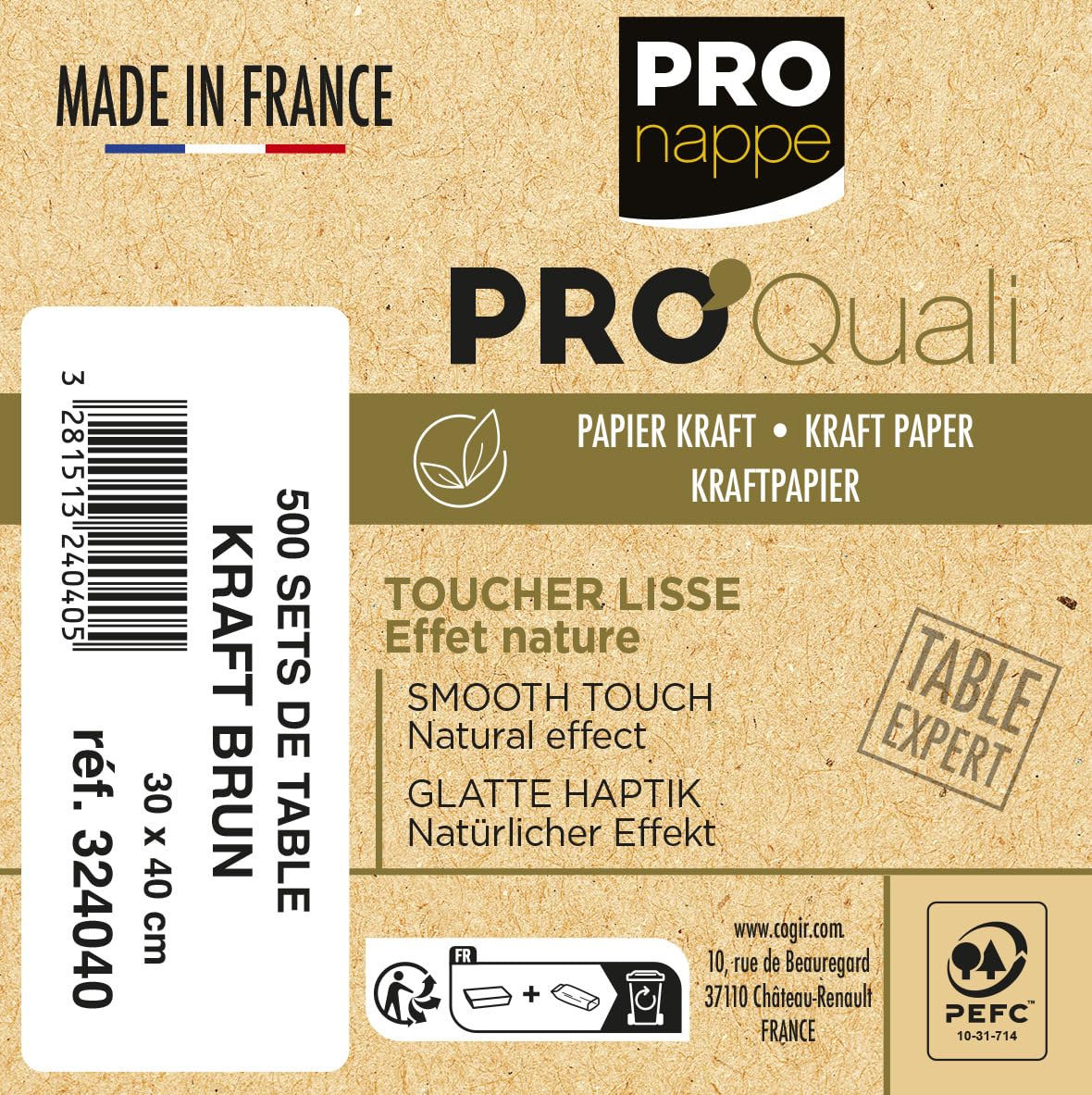 Pronappe 500 Sets de Table Papier Kraft Lisse 30x40cm Kraft