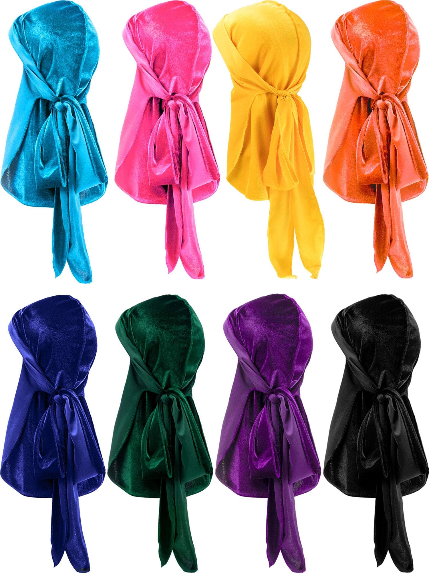 SATINIOR8 Pieces Unisex Luxury Velvet Durag Stretch Headwraps (Velvet, Bright Color Set)