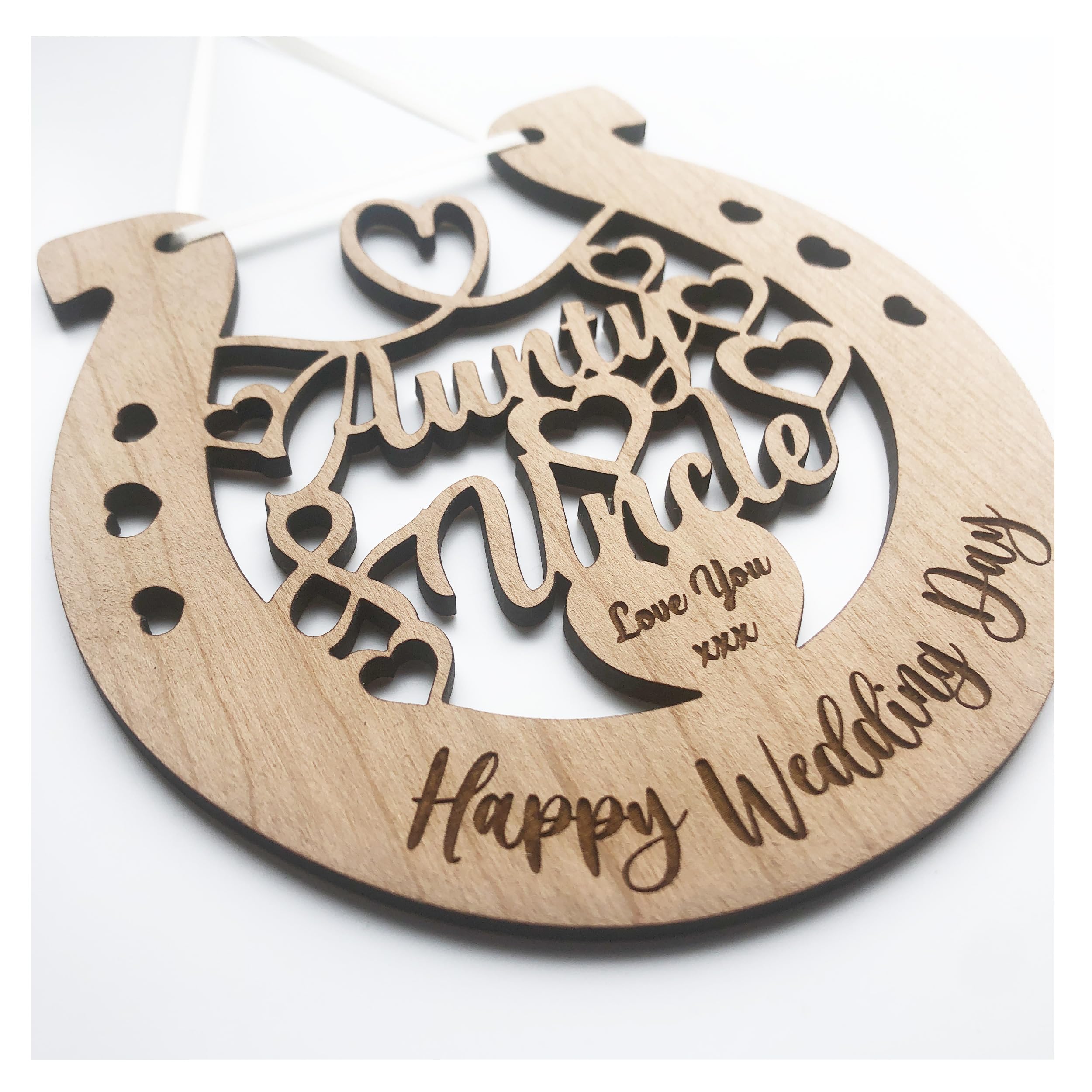 Lucky Wedding Wooden Horseshoe For The Bride And Groom To Remember Their Special Day For Years To Come (Aunty & Uncle Design)