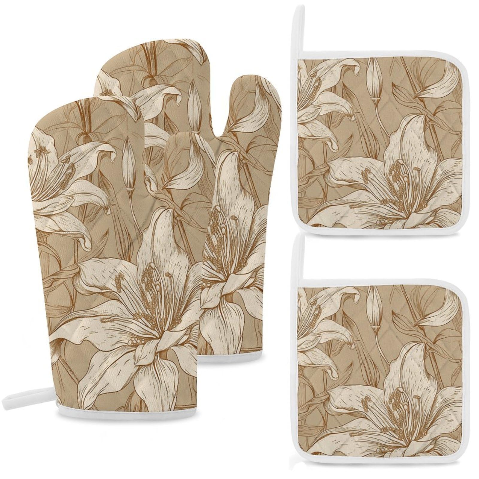 Gants de cuisine et maniques coton pour le barbecue et le four beige