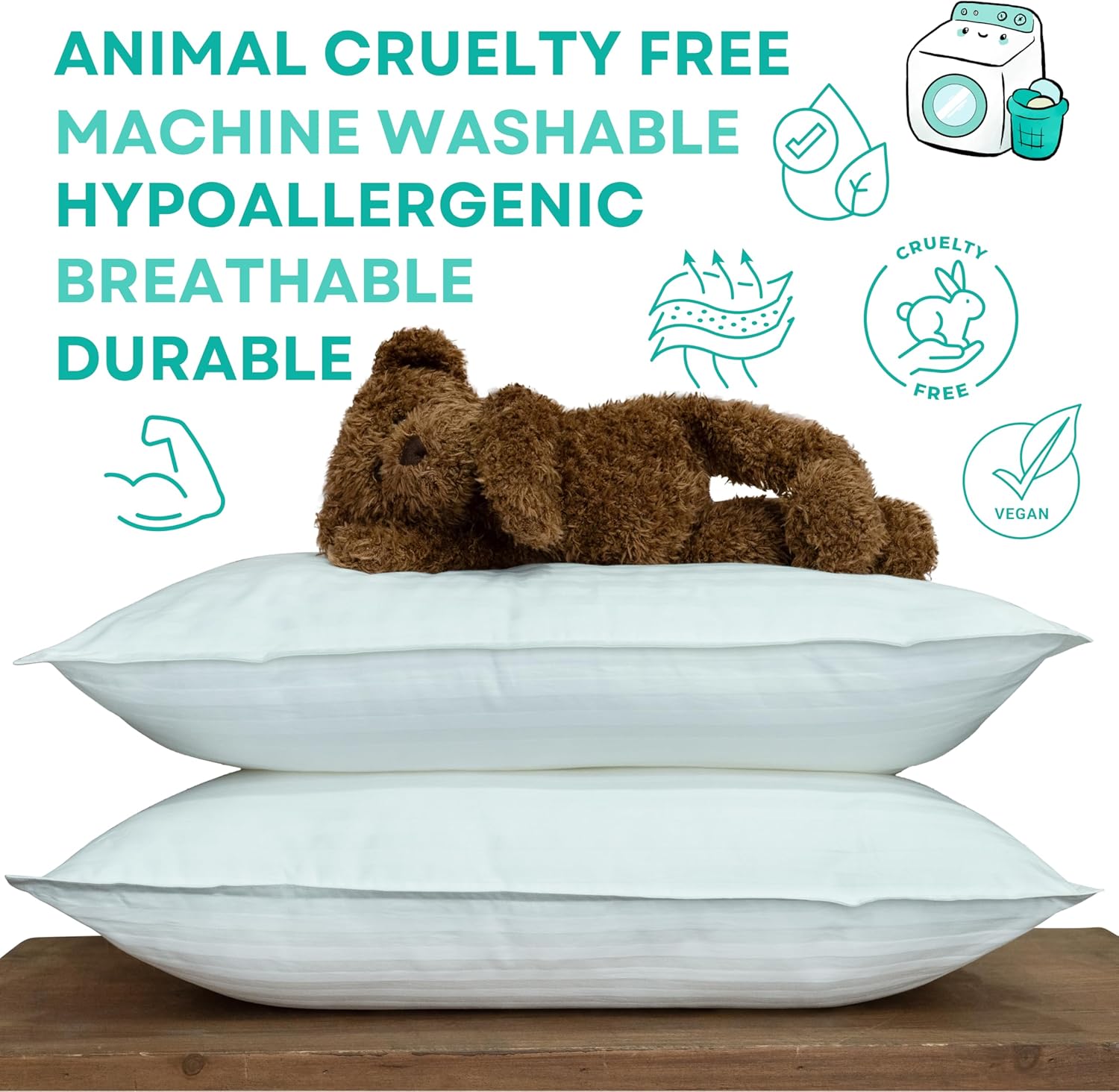 Toddler Pillow 2x–Certified Hypoallergenic Award Winning Baby Pillow (no pillowcase needed) 300TC pure Cotton Shell and Down Alternative fill. Toddler Bedding by Kinder Fluff- Kids pillow 4+ year old