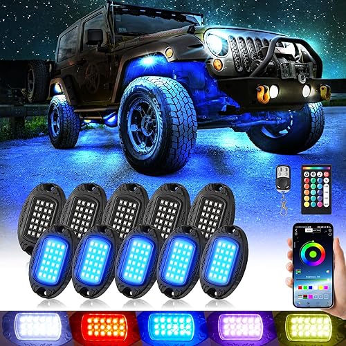 10 cápsulas RGB de aleación LED Rock Lights para carrito de golf, autos, Jeep, UTV, SUV, ATV RZR Whell Well impermeable, a prueba de óxido, a prueba