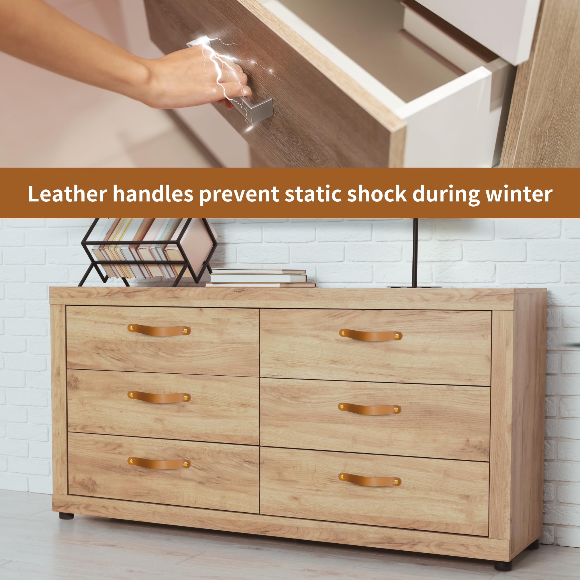 leather pulls dresser ALEACAR 4 Pack Drawer and Cabinet Handles, Kitchen and Wardrobe Door Knobs, Handles, Handcrafted Leather Cabinet Hardware for Home Decoration 6.7