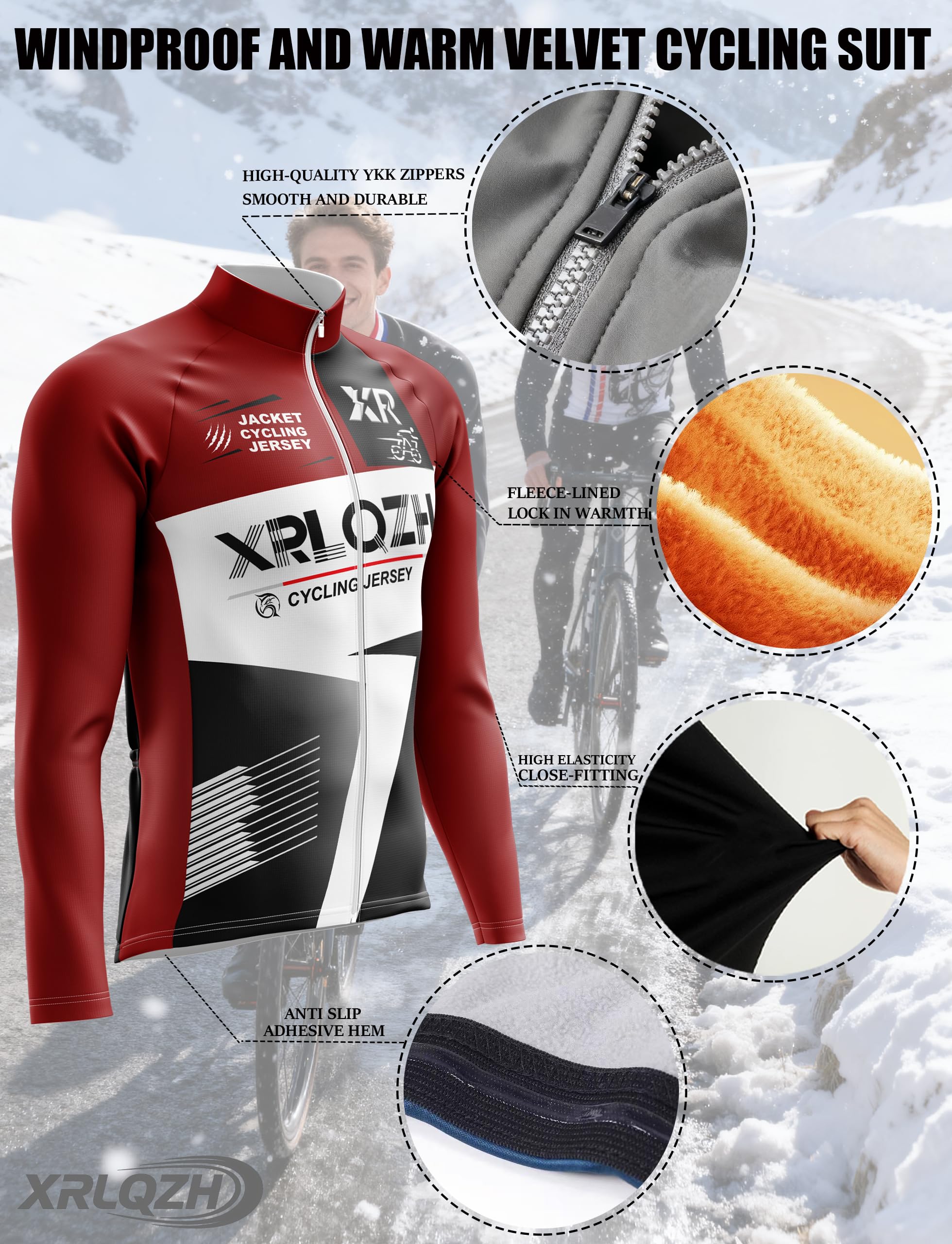 Tuta Ciclismo Invernale Uomo, Completo Termico Antivento MTB Maglia Manica Lunga+Pantaloni 9D Gel con Pettorina, Manica Lunga Completo Strada MTB Bici