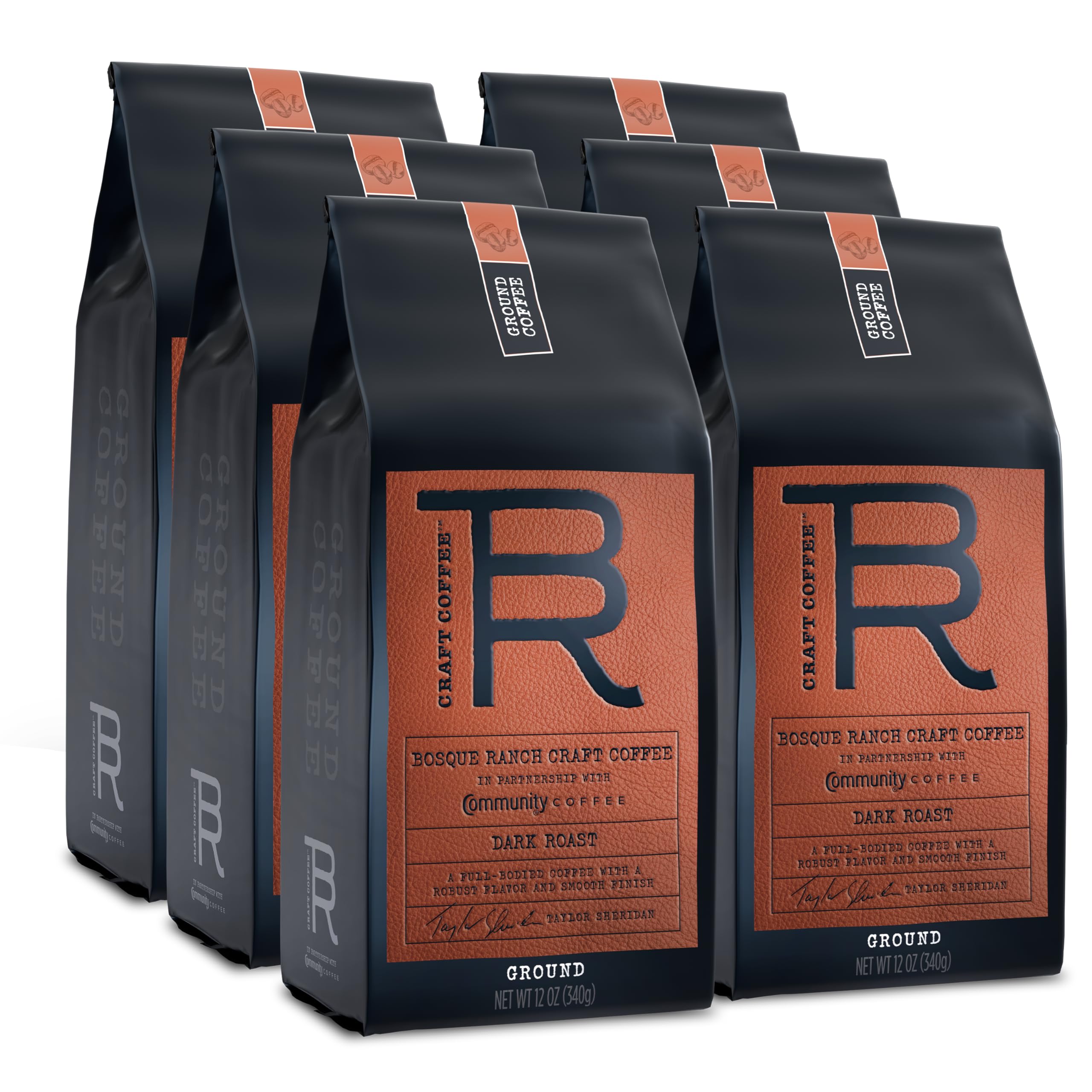 Photo 1 of Bosque Ranch Craft Coffee™ From Taylor Sheridan In Partnership With Community Coffee, Dark Roast Ground Coffee, 12 Ounce Bag (Pack of 6) Dark Roast 12 Ounce (Pack of 6)