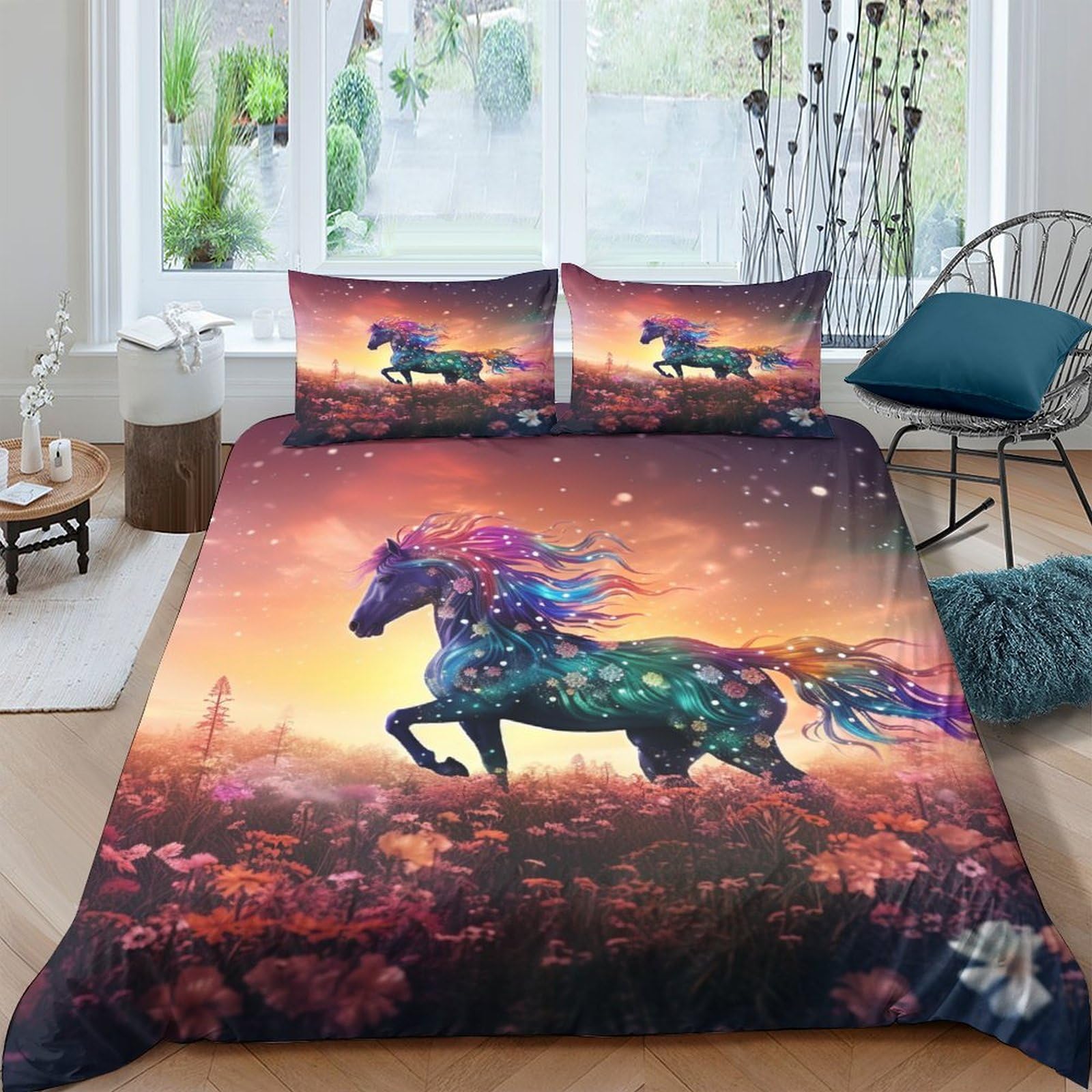 Housse de couette 220x240 cheval avec fermeture éclair lit king 3D