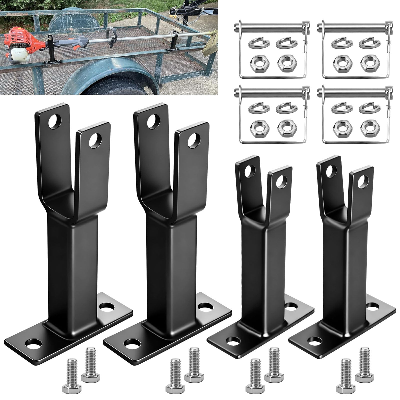 AMTHKNO Juego de 2 soportes resistentes con soportes para desmalezadora/recortadora extendida, transporte de malezas de eje recto, soporte con cerradura en remolque de recogida