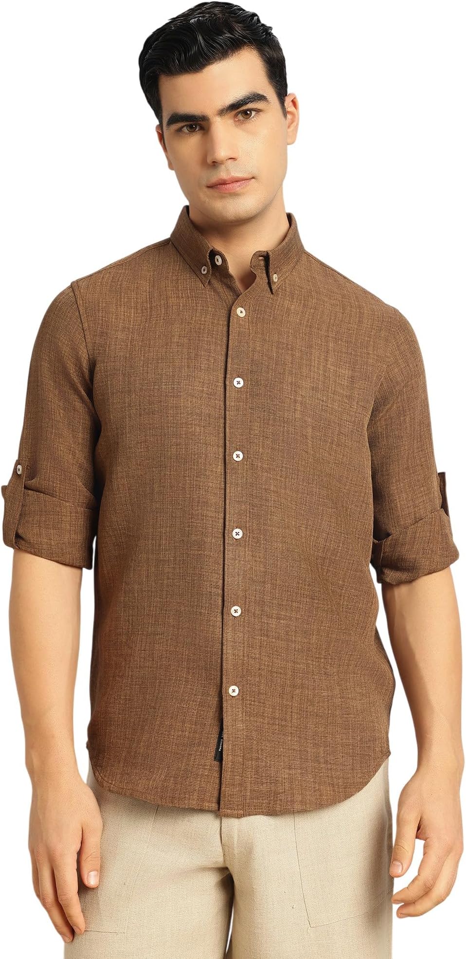 Thomas Scott Men's | Solid | Textured Fabric | Full Sleeve | Slim Fit | Polyester-Blend | Spread Collar | Casual Shirt