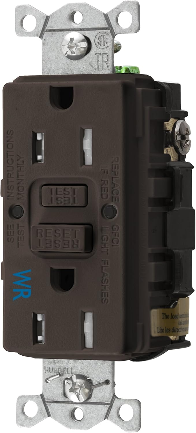 Bryant Electric GFWRST20W 20 Amp 125V Commercial/Residential Self Test Weather Resistant Duplex GFCI Receptacle, White