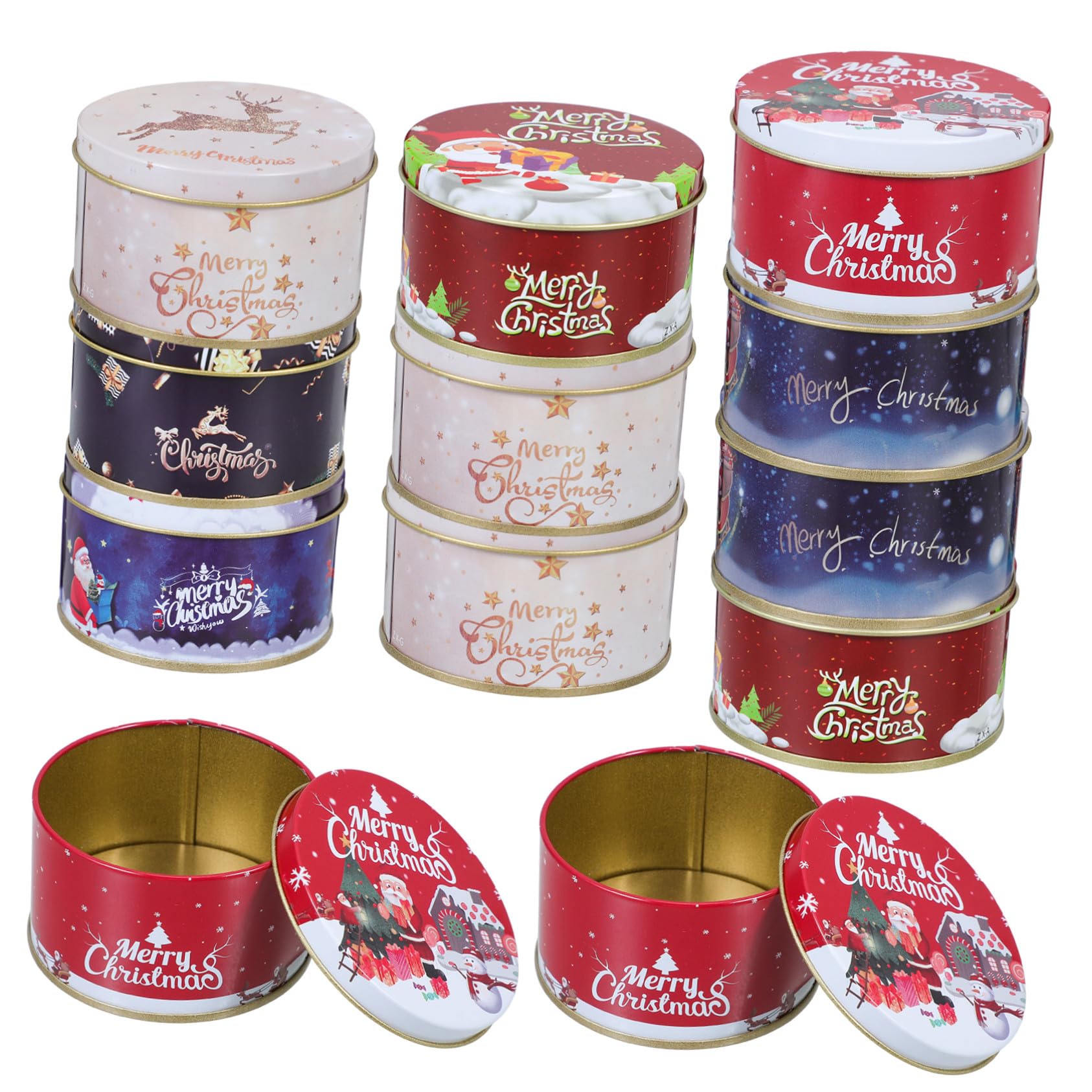 WOONEKY Set da 12 Scatole Natalizie in Latta per Biscotti e Caramelle, Contenitori Piccoli e Delicati per Decorazioni da Tavolo Natalizie Colore Casuale