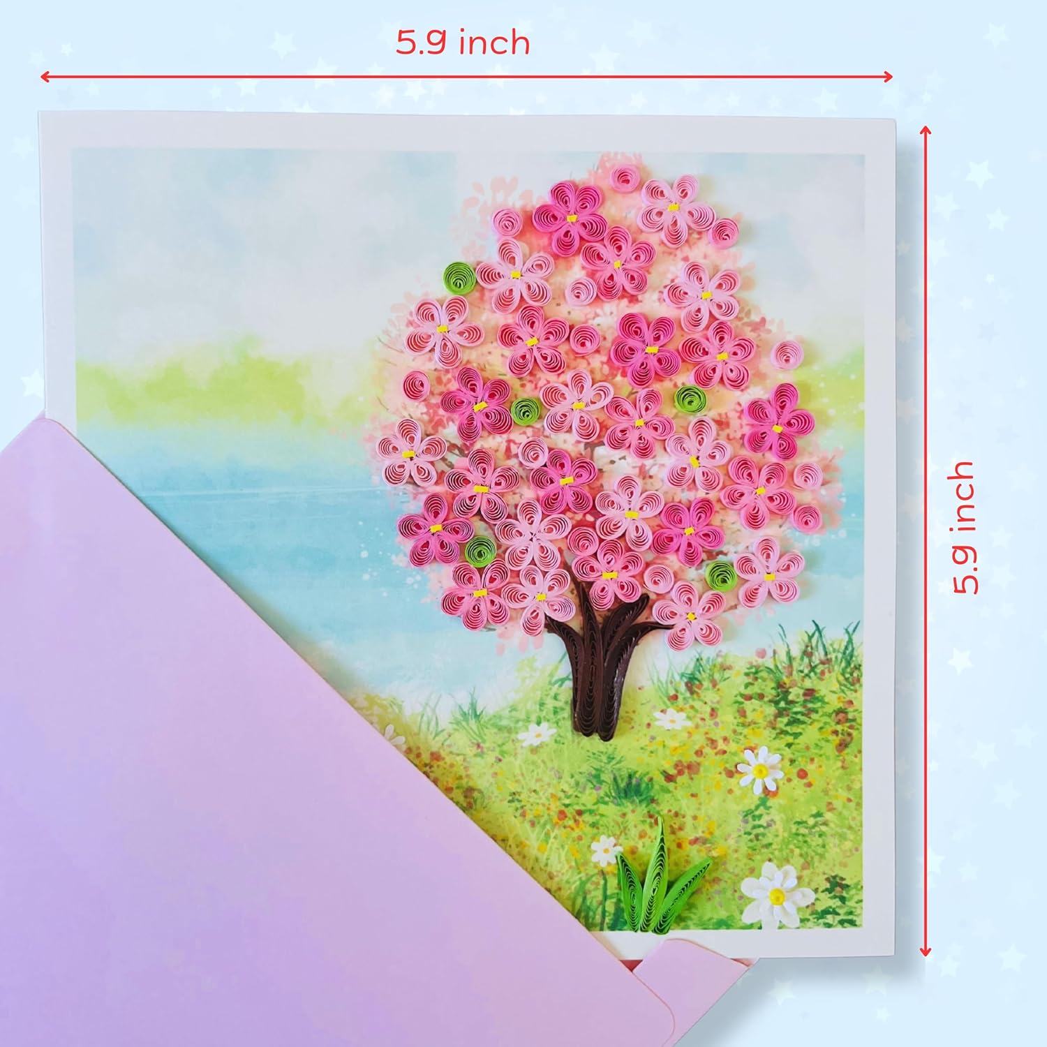 Quilling Cards, birthday Cards, handmade paper quilled card, handcrafted cards with colorful quilling design, pink tree - Image 4