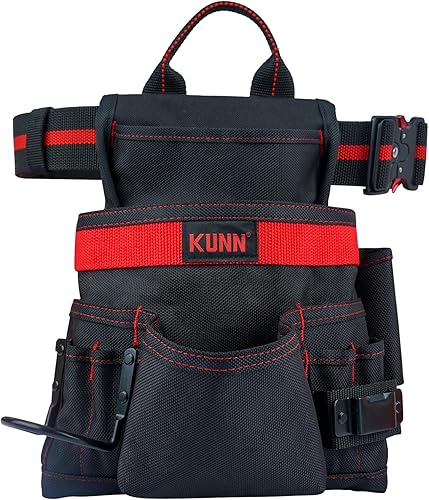 KUNN 10-Pocket Carpenter Tool Pouch,Adjustable 2-Inch Belt Heavy Duty Construction,Hammer Holder and Tape Measure Clip