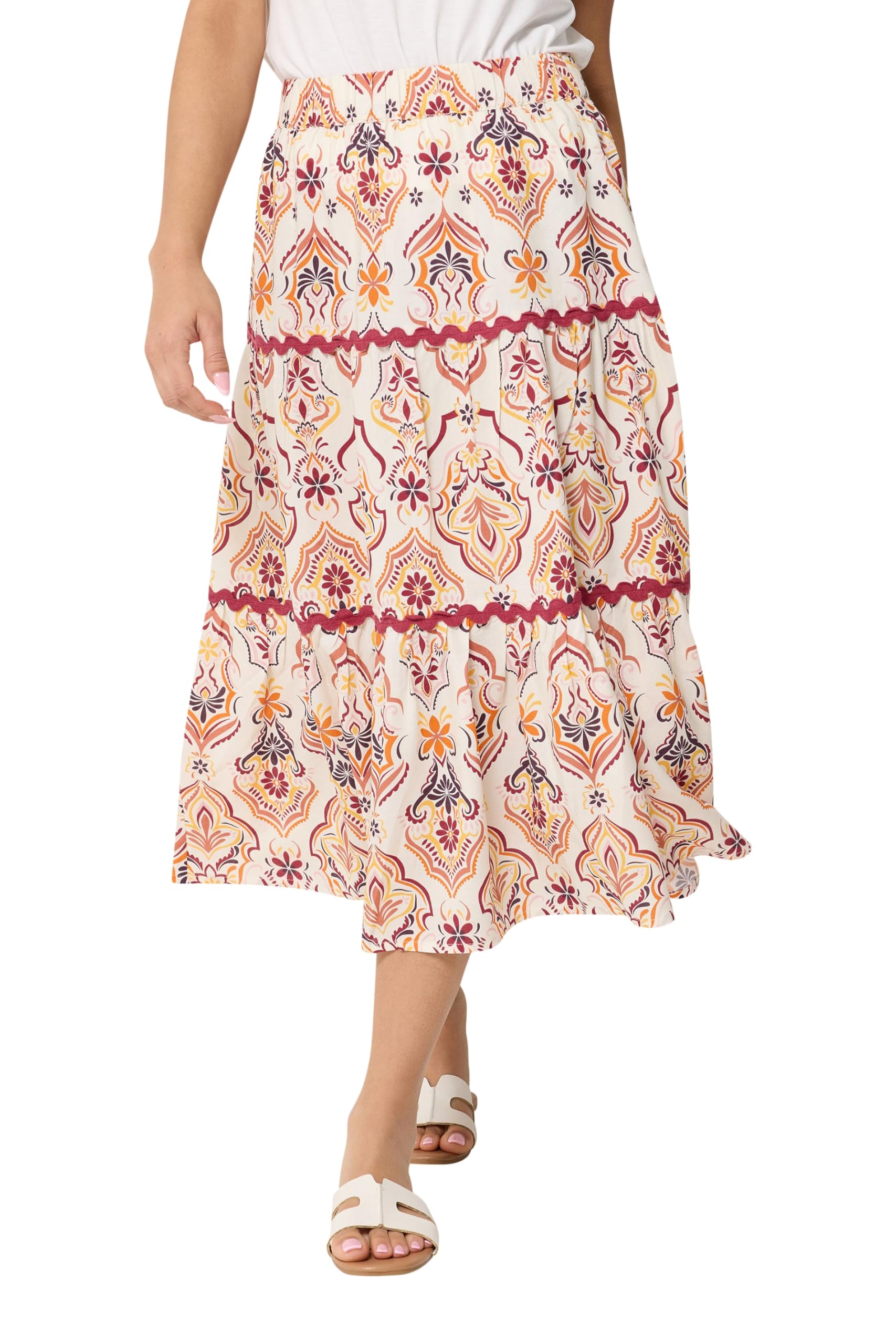 M&Co Women's Off White Petite Printed Maxi Skirt In Size 12
