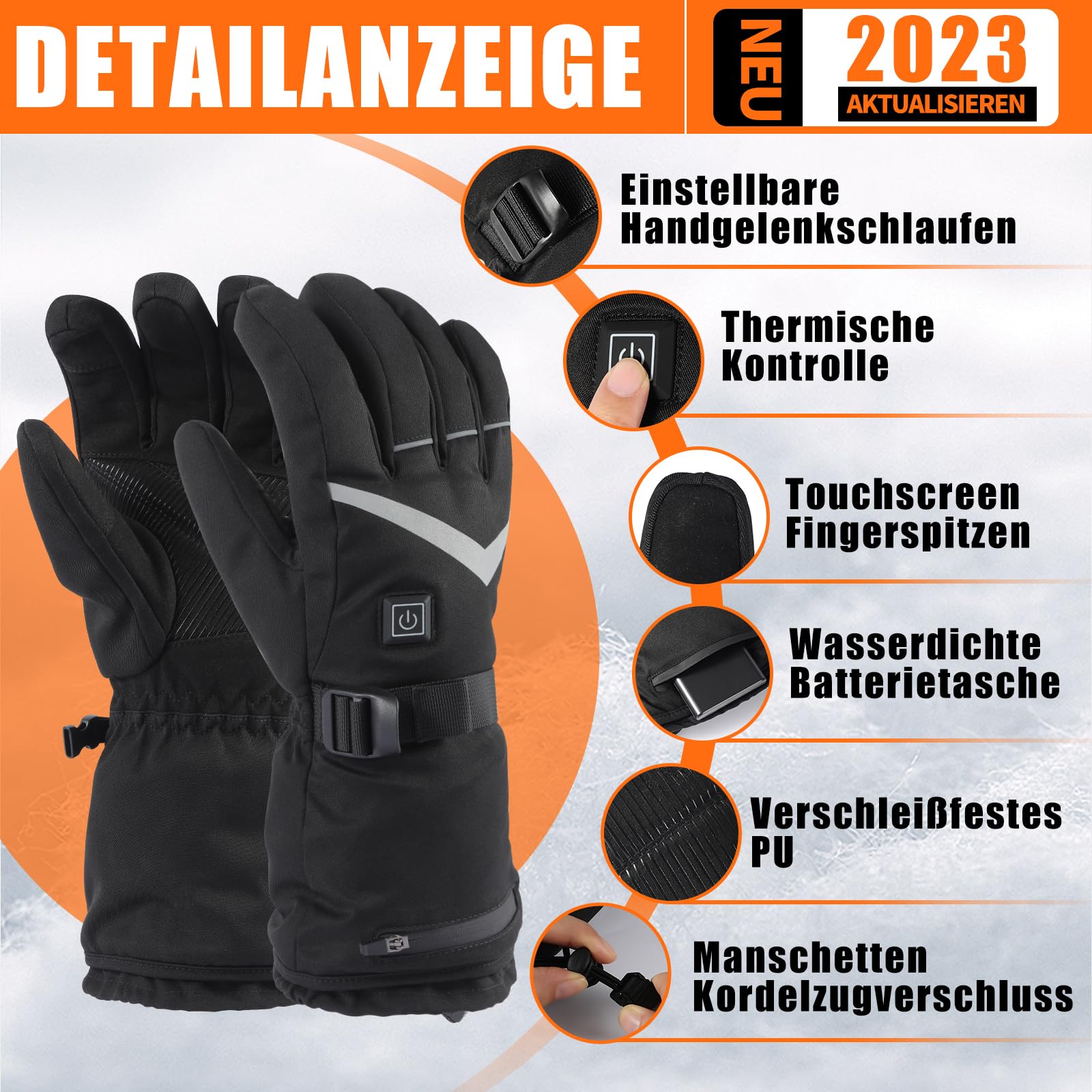 LOTTBUTY Guantes calefactables actualización 2025, guantes calefactables para hombre y mujer con baterías recargables de 7,4 V/2 x 5000 mAh, guantes de moto impermeables para invierno, para esquí