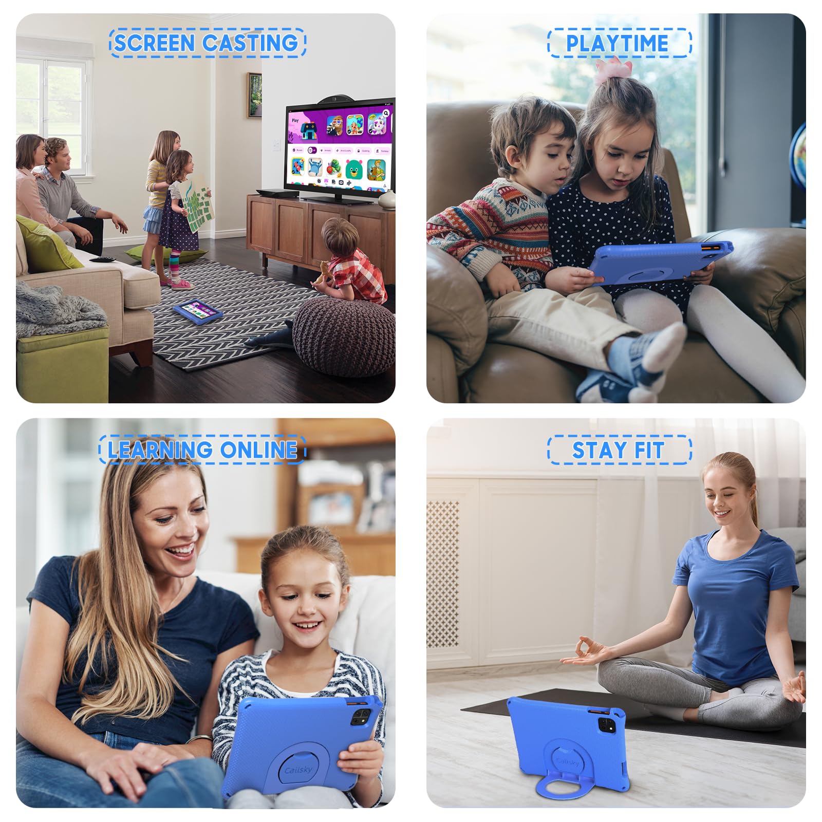 Kids Tablet, 10.1 Inch Android 15 Tablet for Kids, 12GB+64GB, Octa-Core, 6000mAh Battery, WiFi 6, Pre-Installed Kids Apps, Parental Control, with EVA Protective Case – Ideal Gift for Toddler (Blue)