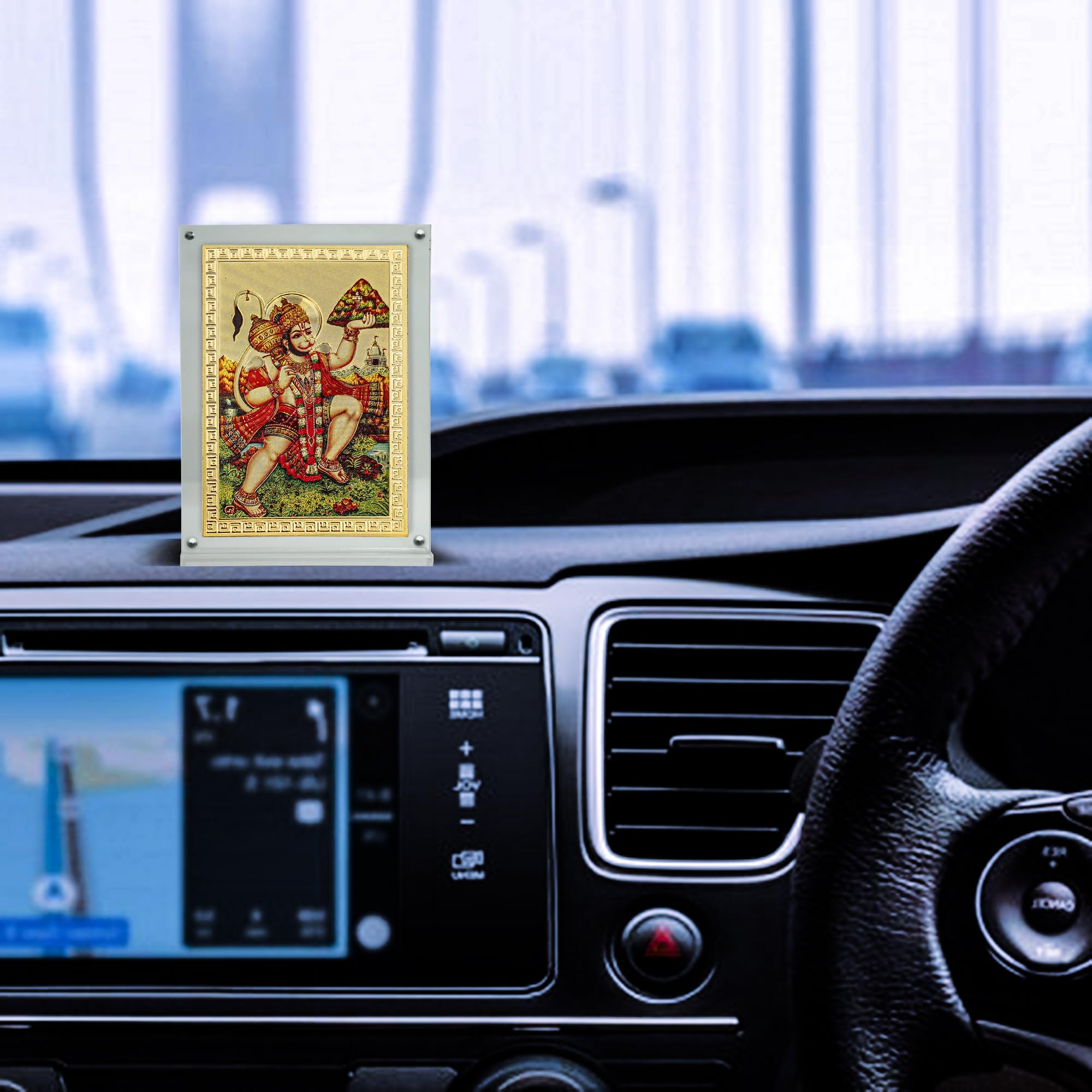 Hawai Shree Hanuman ji with Sanjeevani Parvat Mountain Photo with Acrylic Frame for Table Decor, Car Dashboard Décor, Prayer Room | Magnetic Replaceable Photo Acrylic Frame |SFDI461_ACRYLC_PKT 1