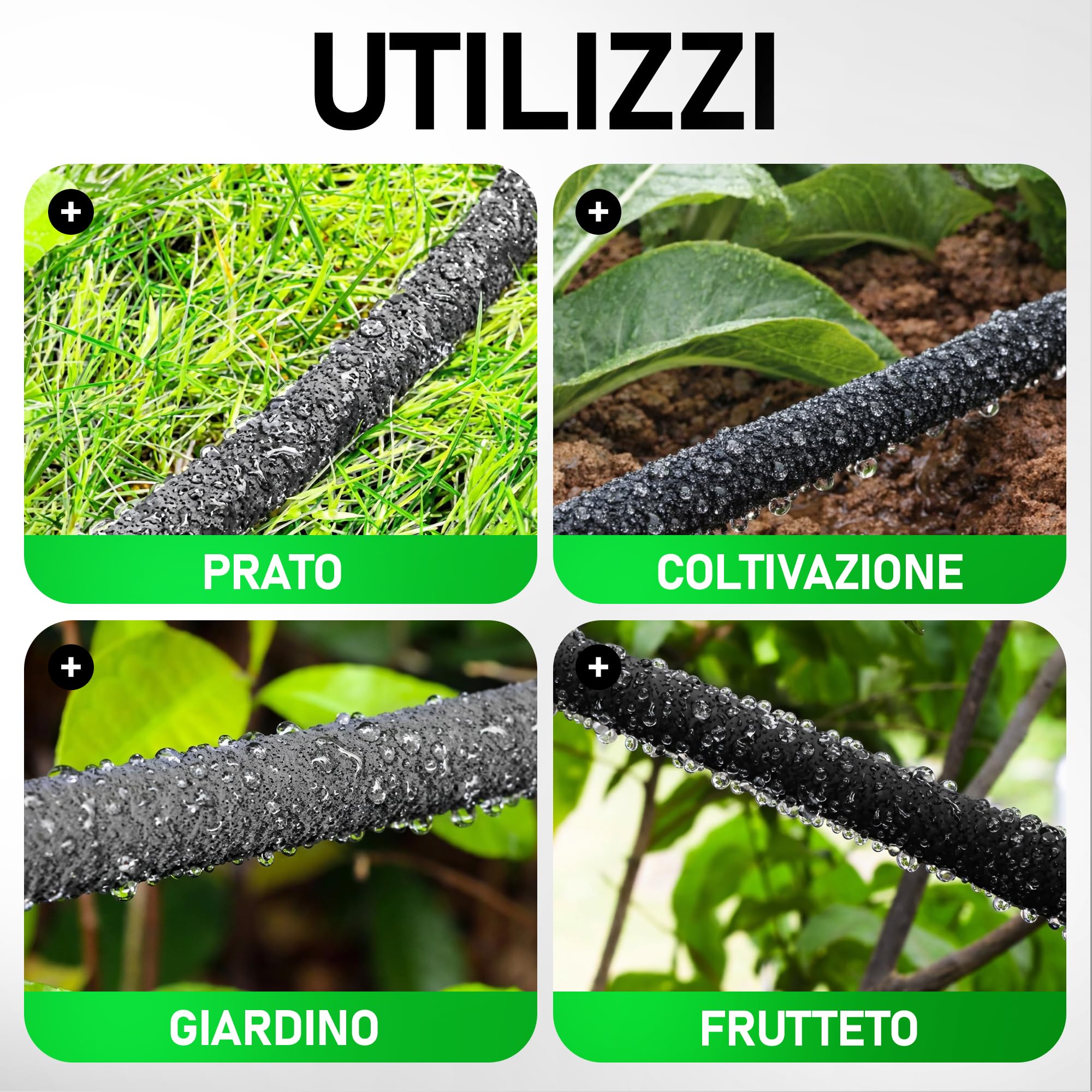 Tubo Poroso per Irrigazione 50 m | Irrigazione a Goccia Uniforme con Risparmio d’Acqua | Ideale per Giardino, Orto e Siepi | Kit di Connettori Incluso (5000, Centimetri)