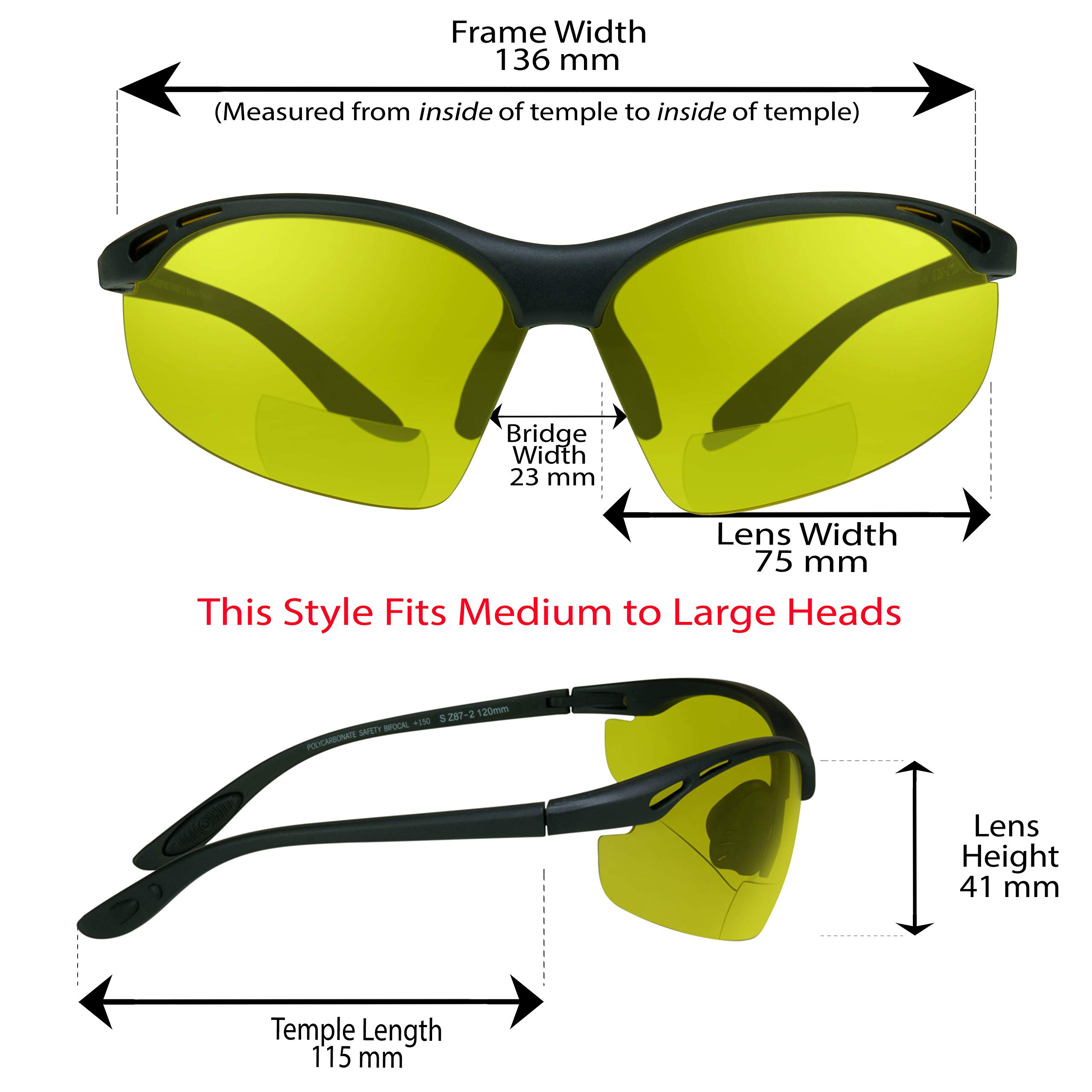 ANSI Z87.1 Motorcycle Yellow Bifocal Safety Glasses 2.00 for Men
