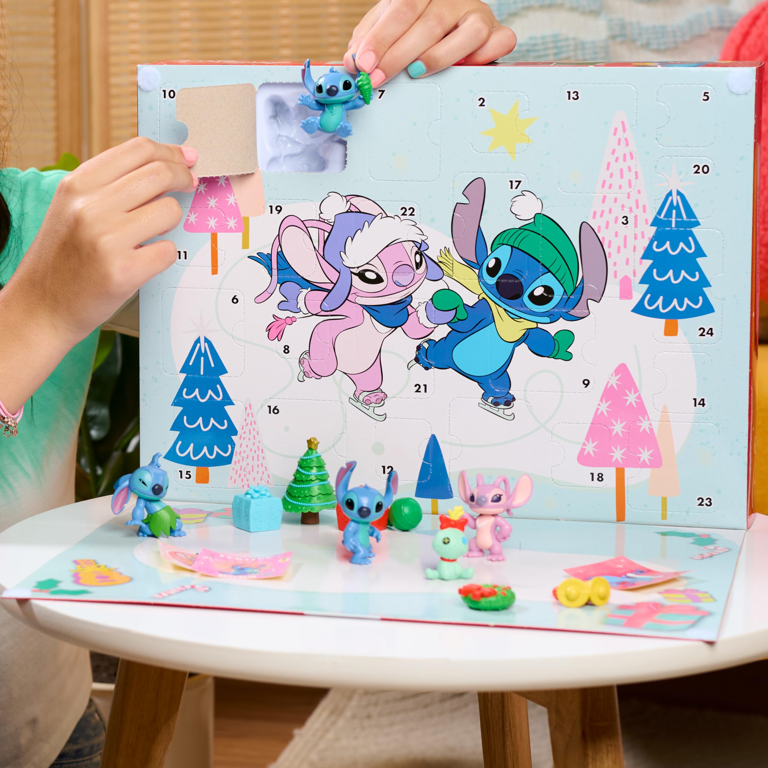Disney Stitch Advent Calendar, 24 Day Christmas Countdown with 9 Mini Figures, Holiday Accessories & Stickers - Image 2