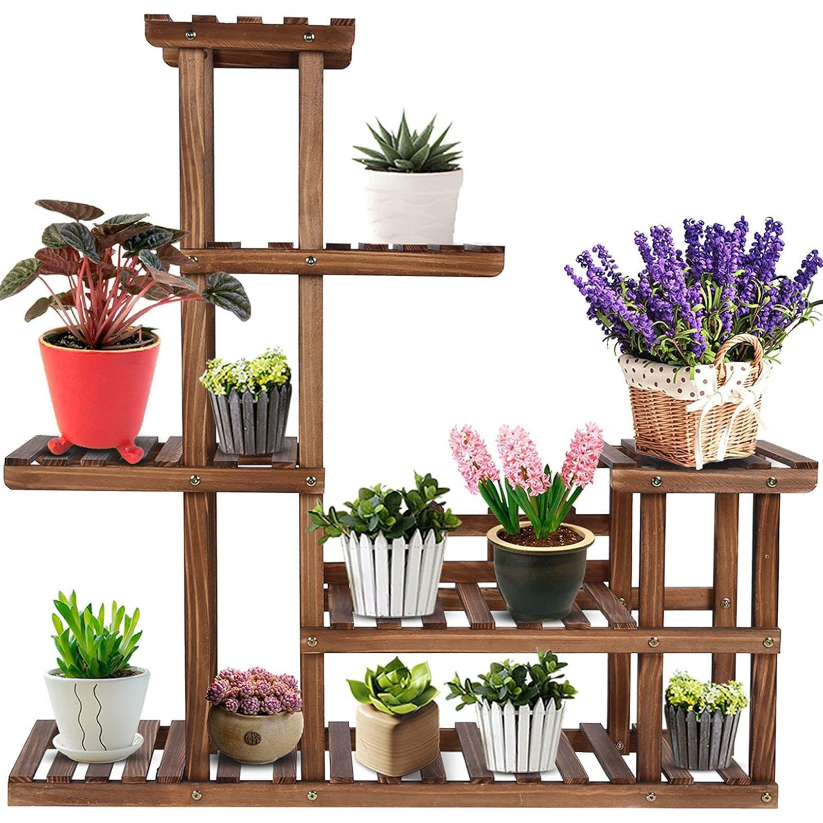 Support à plantes en bois pour un coin de salon végétal ou un balcon ombragé