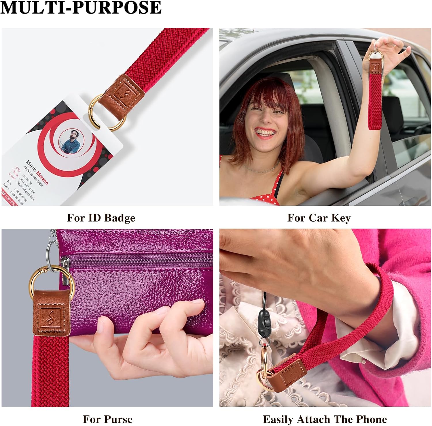 Fishent Stretchy Key Chain, Cute Keychain Wristlet, Upgraded Woven Wrist Lanyard for Keys, Key Chains for Women Men Car Keys ID Badges Card Wallet Phone, Red - Image 6