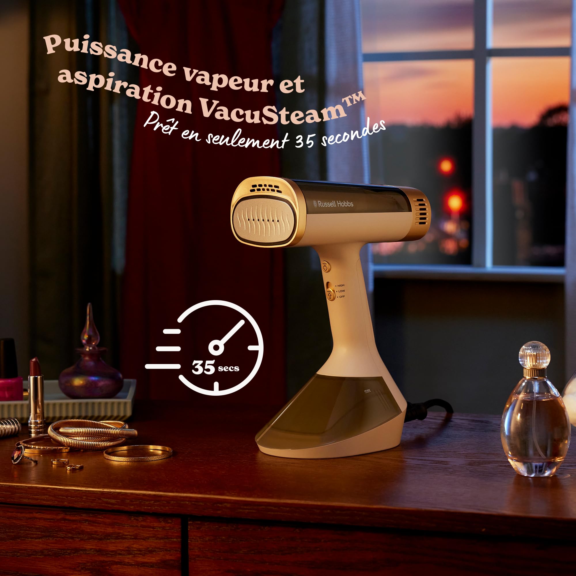 Russell Hobbs Défroisseur à main vapeur [Technologie d'aspiration] Fer à repasser VacuSteam (3 modes vapeur/d'aspiration, réservoir 200 ml, chauffe en 35 s, plaque céramique,pour tous tissus) 28551-56