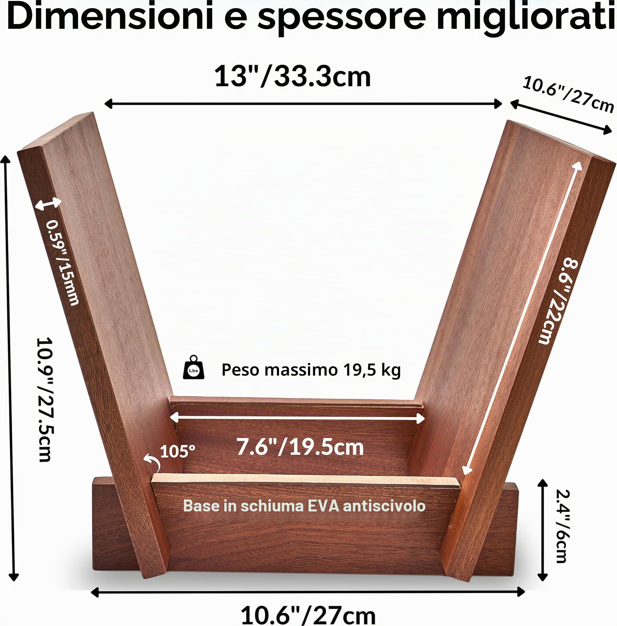 Honygebia Porta Dischi in Legno Massello - Supporto per Vinili in Sapele, Rack a V per Esposizione e Archivio, Ideale per Conservare una Collezione di 40 LP Premium