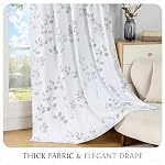 Beauoop Floral 100% Blackout Curtains 84 Inches Long 2 Panels for Bedroom Living Room Grey White Flower Patterned Room Darkening Thermal Insulated Soundproof Grommet Window Treatments Drapes, 52X84