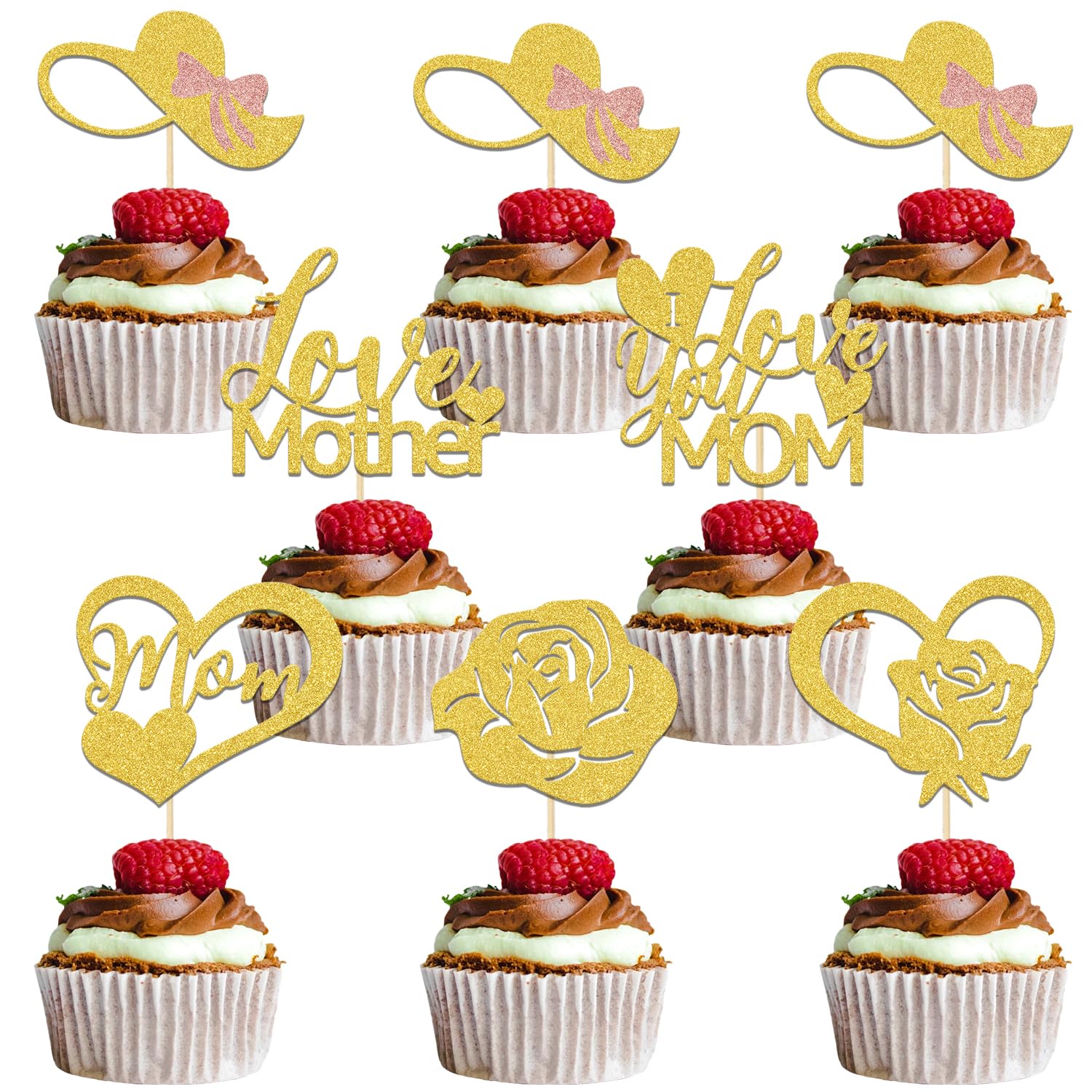 Best Mom Ever Cupcake Topper Happy Mother's Day Cupcake Topper Love You Mom Cupcake Topper Gold Glitter