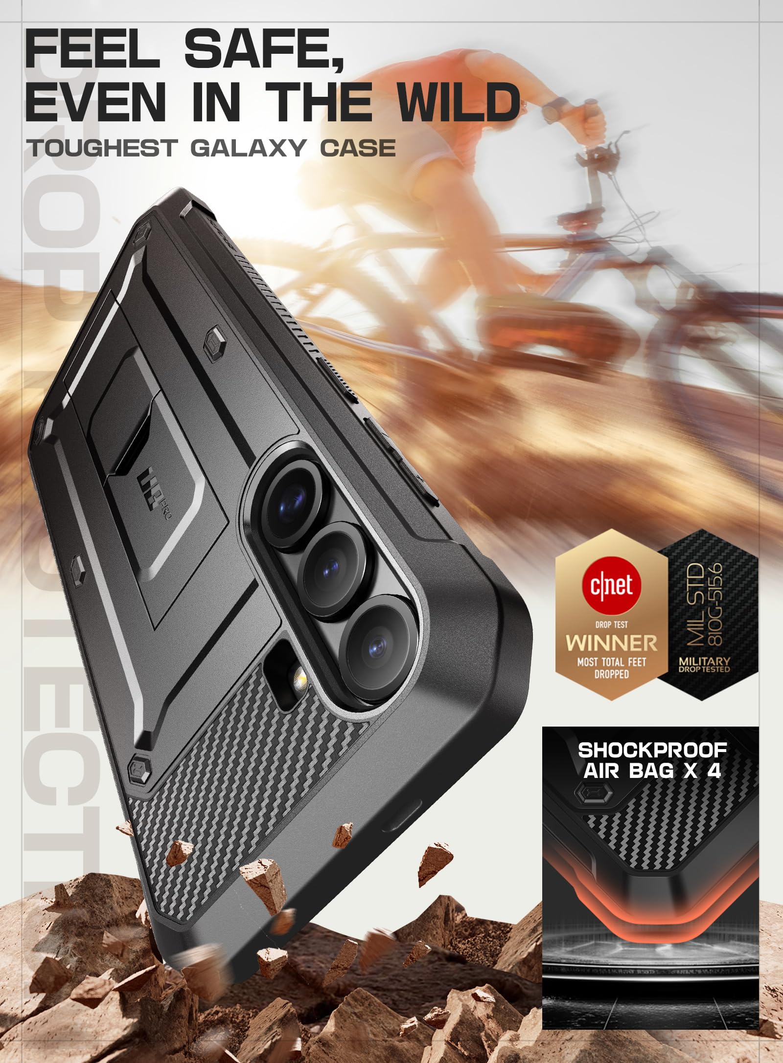 SUPCASE Coque pour Samsung Galaxy S25 avec 2 Protecteurs d’Ecran Avant (sans Film + avec Film) [Protection Robuste Qualité Militaire] avec Support Béquille & Clip Ceinture pour Samsung S25, Noir