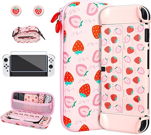 RHOTALL Strawberry - Juego de funda de transporte para Nintendo Switch OLED funda de viaje portátil para Switch OLED accesorios de almacenamiento