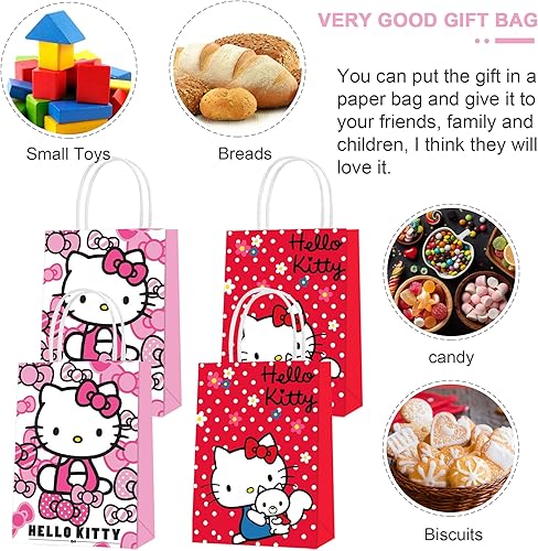 Miniatura 4 de 16 bolsas de regalo de papel para fiesta de Hello Kitty, 2 estilos de bolsas de recuerdo de fiesta con asas para decoraciones de fiesta de Hello