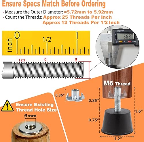 Miniatura 2 de NEWBYTEK Pies niveladores de muebles de rosca M6, niveladores de muebles roscados, niveladores ajustables para sillas de mesa, mesas, gabinete,