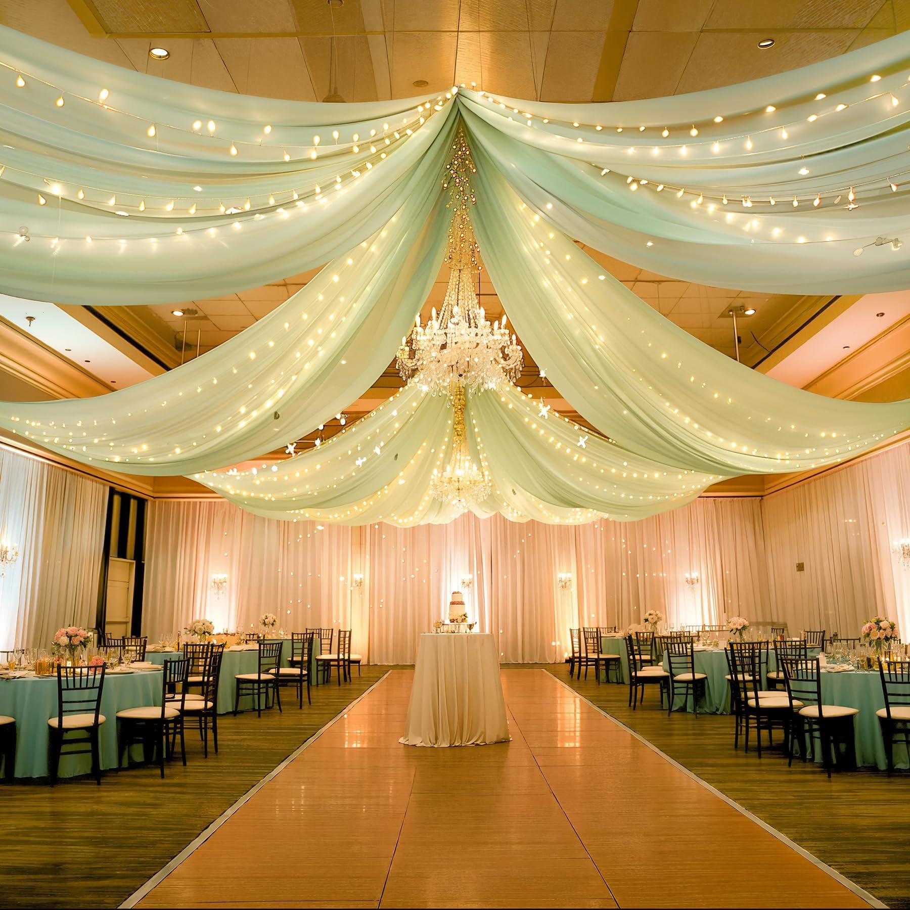 Amazon.com : Sage Green Ceiling Drapes with Lights String for Weddings ...