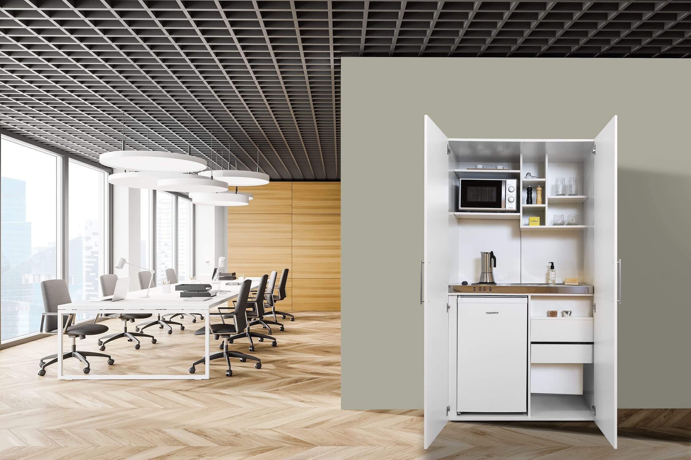respekta Cucina per ufficio, mini cucina singola, bianco Pietro, 104 cm