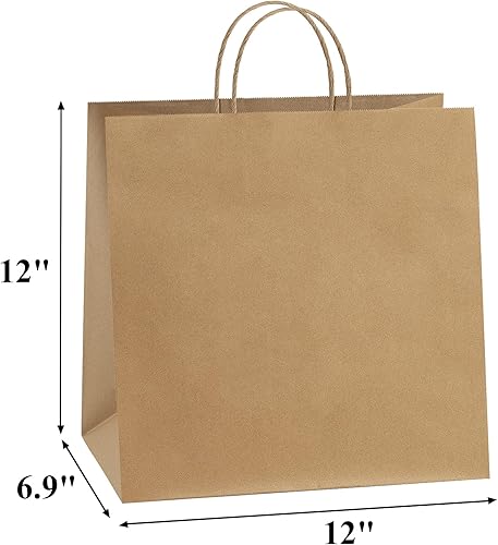 Miniatura 2 de BagDream Bolsas de papel 12x7x12, 50 piezas, bolsas de papel marrón con asas, bolsas kraft para compras, mercancía, venta al por menor, bolsas para