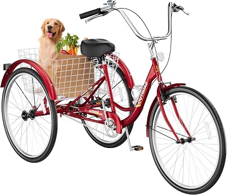 Barbella Adult Tricycles, 7 Speed Adult Trikes 20/24/26 inch 3 Wheel Bikes, Cruise Bike with Basket for Seniors, Women, Men for Recreation, Shopping, Exercise, Multiple Colors
