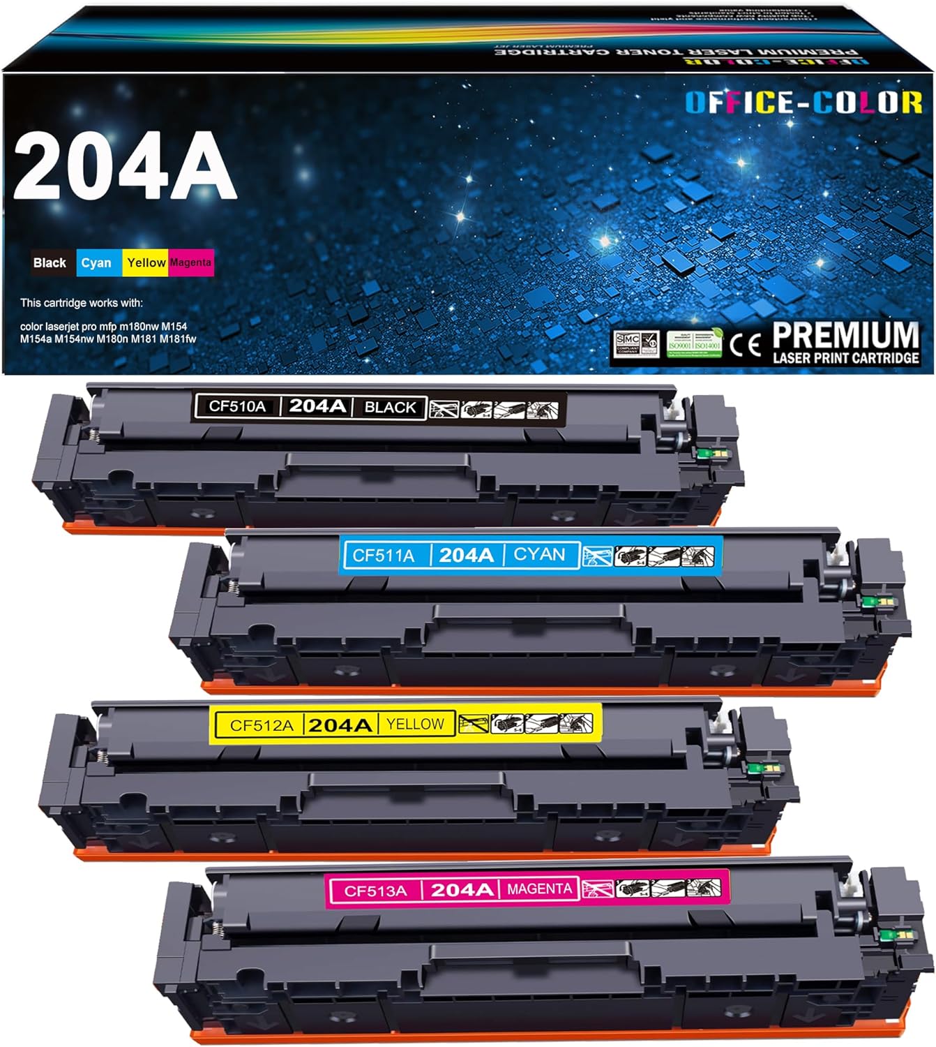 204A Toner Cartridges 4 Pack Replacement for HP 204A Toner Compatible for HP Color LaserJet Pro MFP M180nw M180n M181fw M154a M154nw Printer (Black,Cyan,Yellow,Magenta)