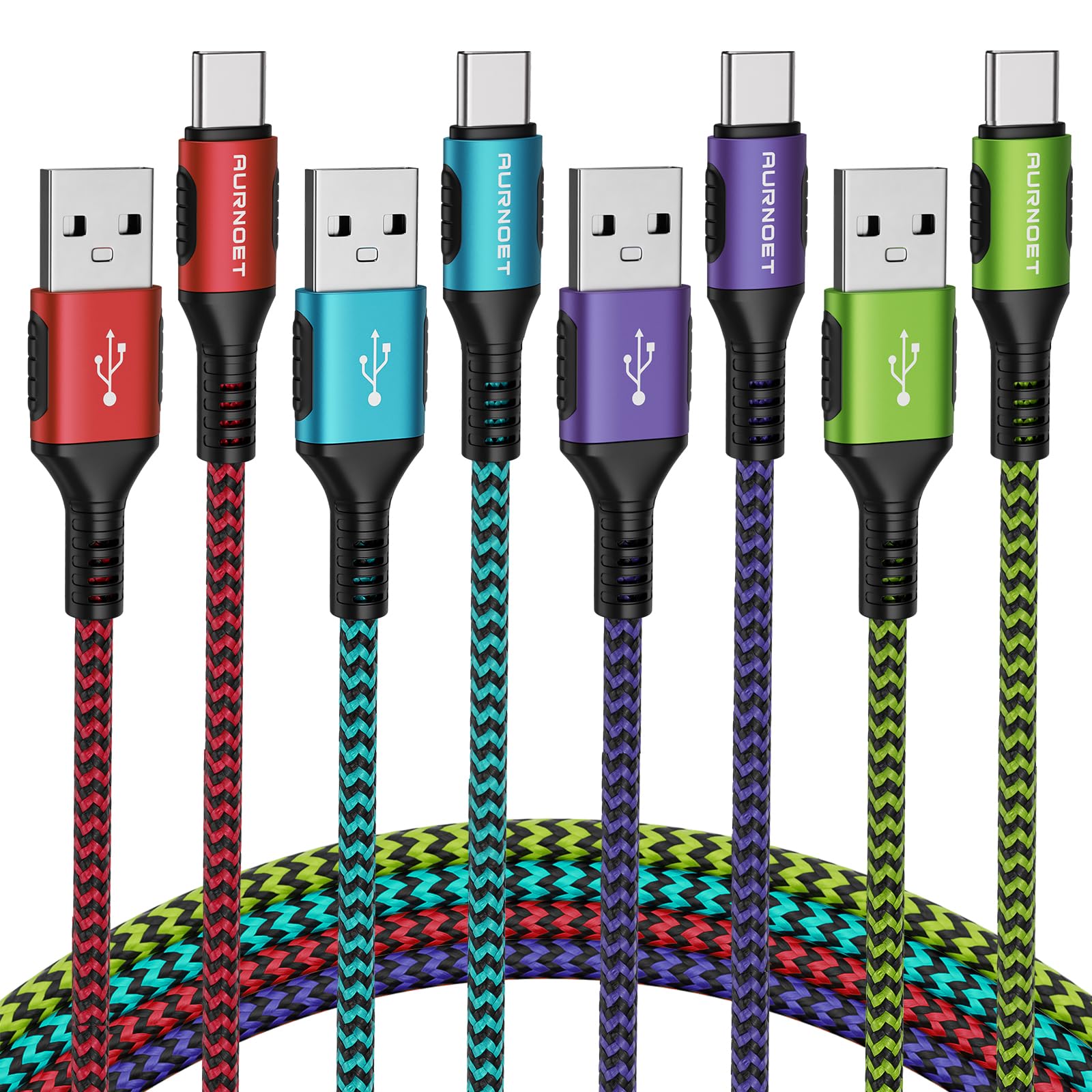 Aurnoet USB C Cable 4pack 6ft Type C Charger Nylon Braided USB C Charger Cord Fast Charging Cable for Samsung Galaxy S21 S20 S10 Plus Note 10 LG Google Pixel Moto etc