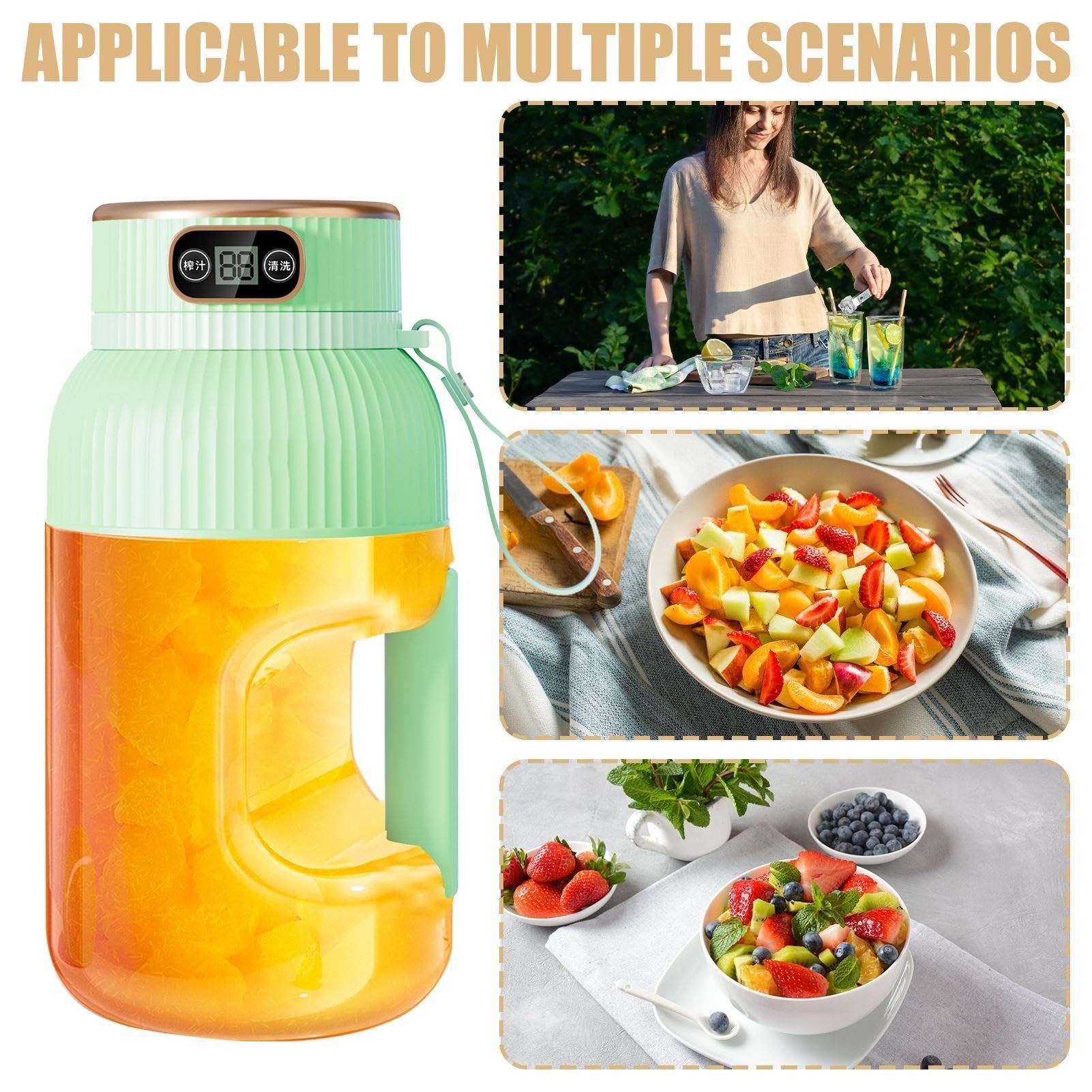 Portable Smoothie Blender, Portable Blender Smoothie Maker, Blender with Digital Display, Large Capacity Blender, 1200ml Multifunctional Blender, Personal Blender for,