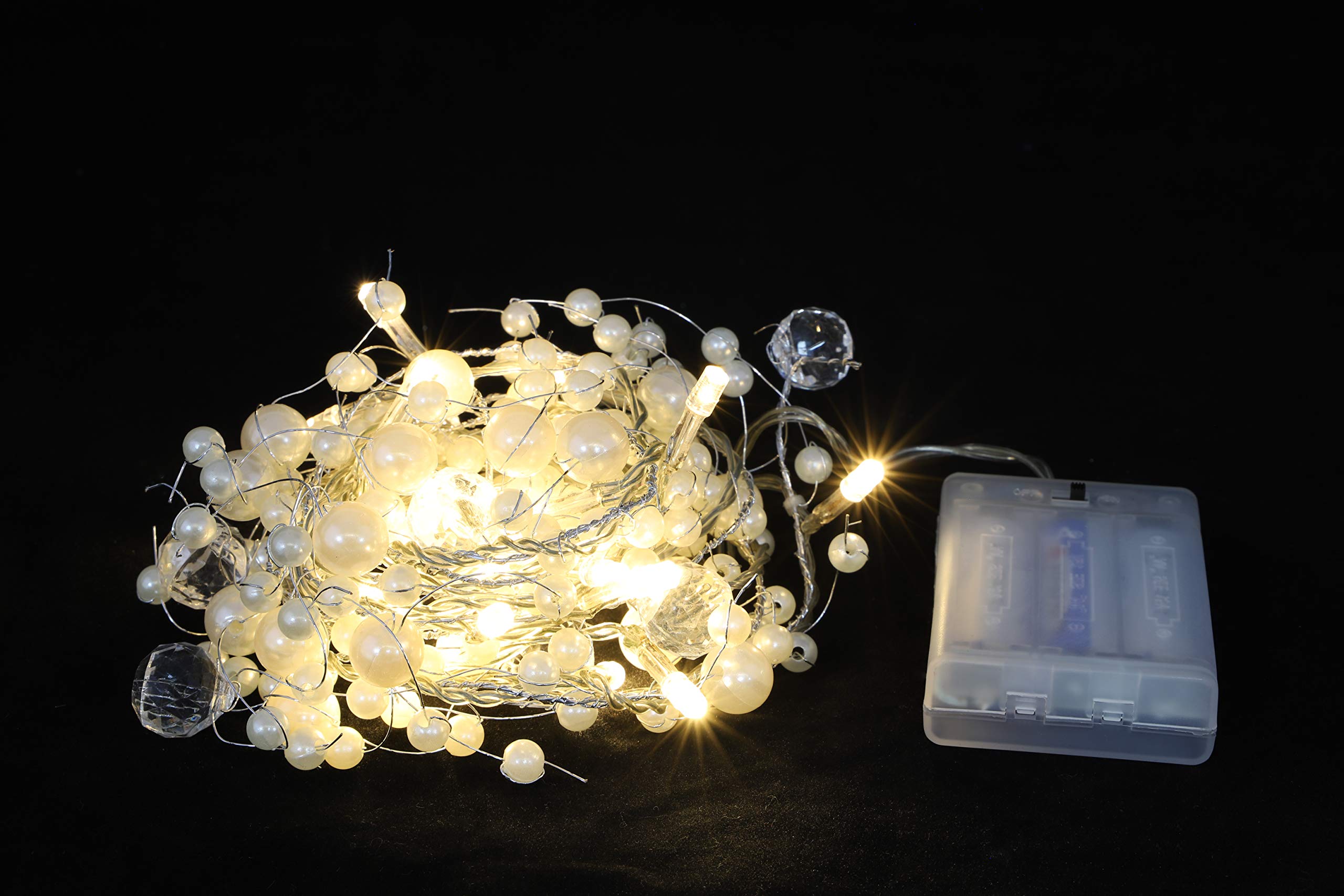 Catena di luci a LED, funzionamento a batteria, con sfere di cristallo trasparente, 80 lampadine a LED in bianco caldo, decorazione da tavolo, con timer (6 ore acceso, 18 ore spento