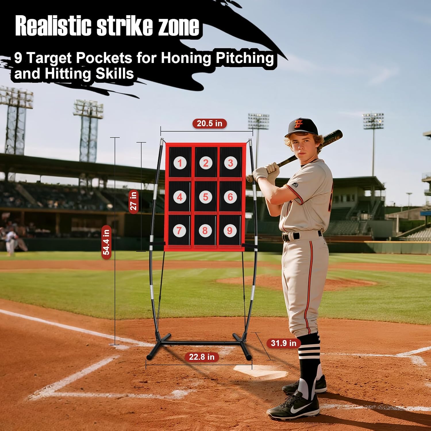 Baseball & Softball Pitching Net,9 Pocket Baseball and Softball Pitching Strike Zone Target Net, for Accuracy Training