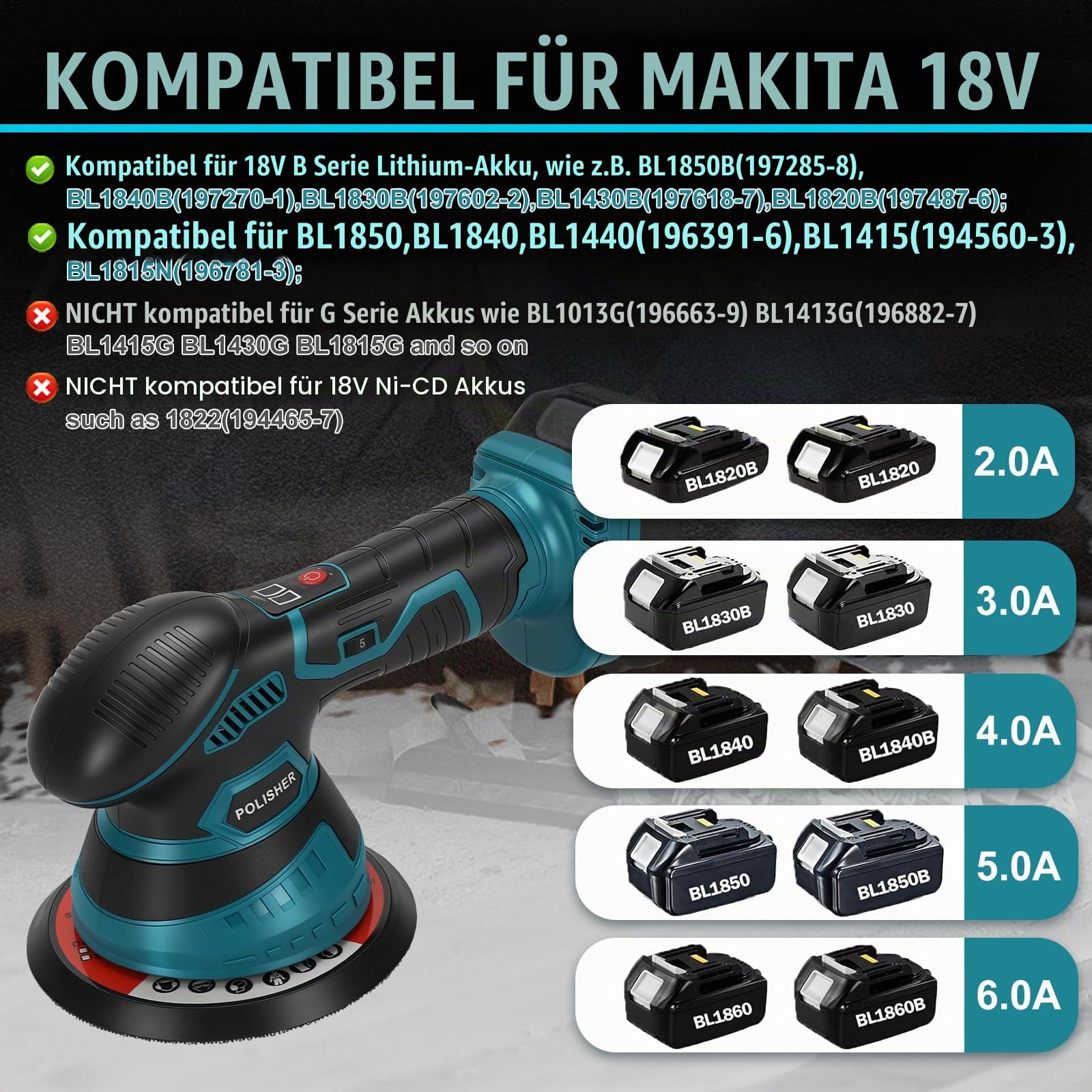 Auto Poliermaschinen für Makita 18V Akku, 6 Geschwindigkeit, 2500-5000RPM