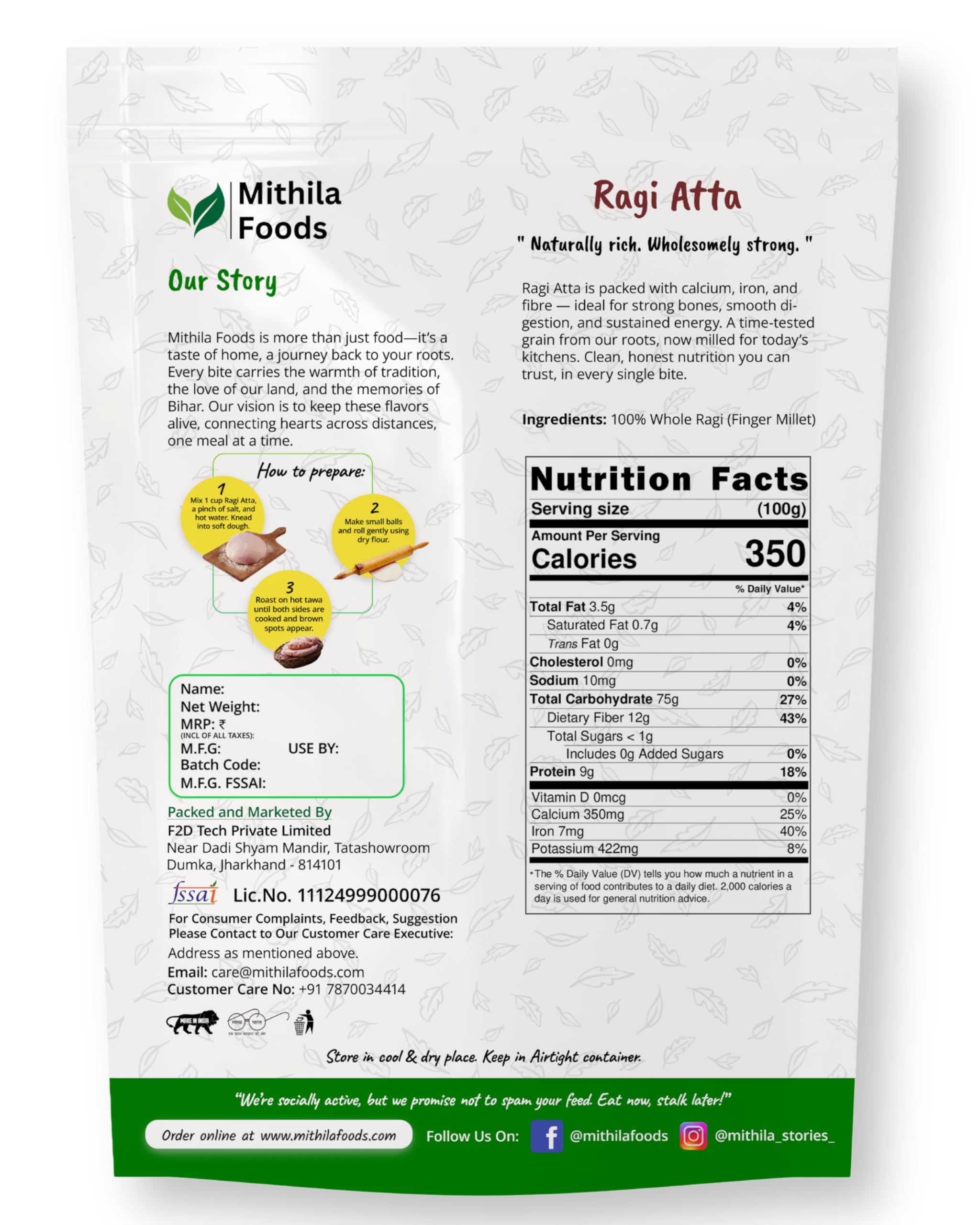 MITHILA FOODS 1 kg Ragi Atta | Gluten-Free Finger Millet Flour | High Fibre & Protein | Soft Rotis | Nachni/Kelvaragu Atta | Authentic Traditional Flavor from Gumla, Jharkhand - India's Ragi Capital - Image 2 thumbnail